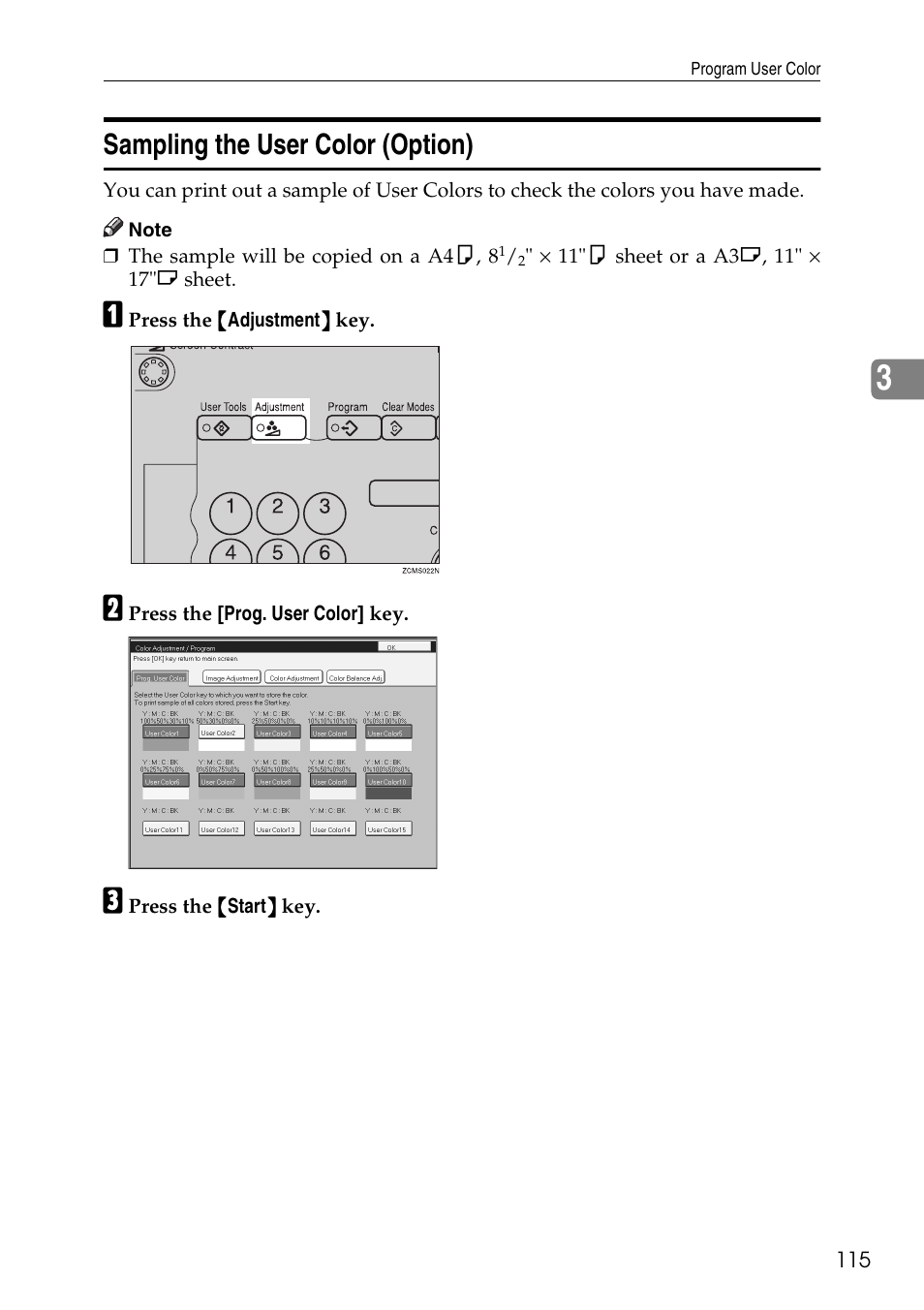P.115 “sam, Pling the user color (option), Sampling the user color (option) | Ricoh 4506 User Manual | Page 127 / 222