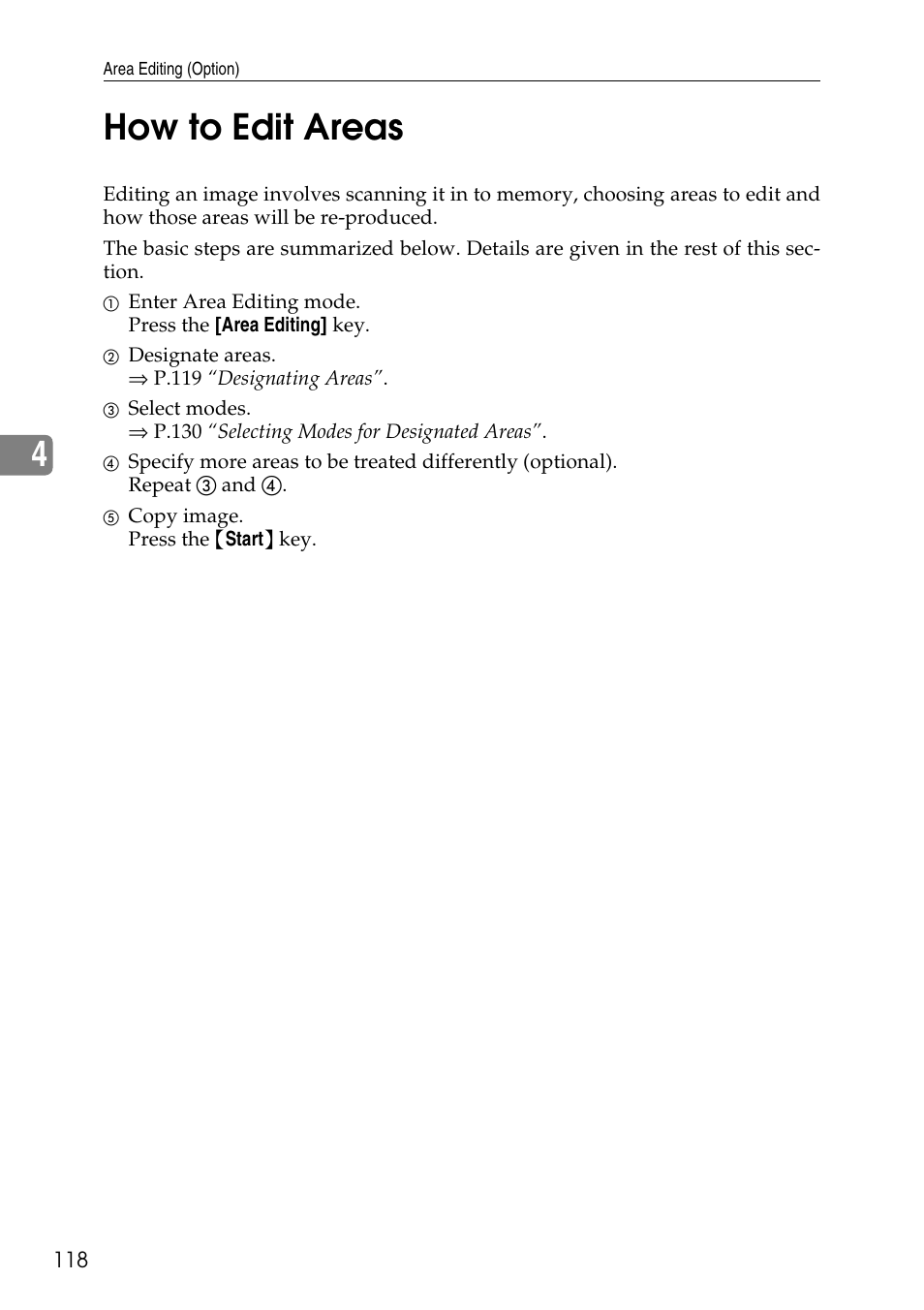 How to edit areas, 4how to edit areas | Ricoh 4506 User Manual | Page 130 / 222