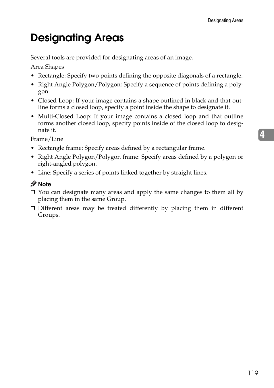 Designating areas, 4designating areas | Ricoh 4506 User Manual | Page 131 / 222
