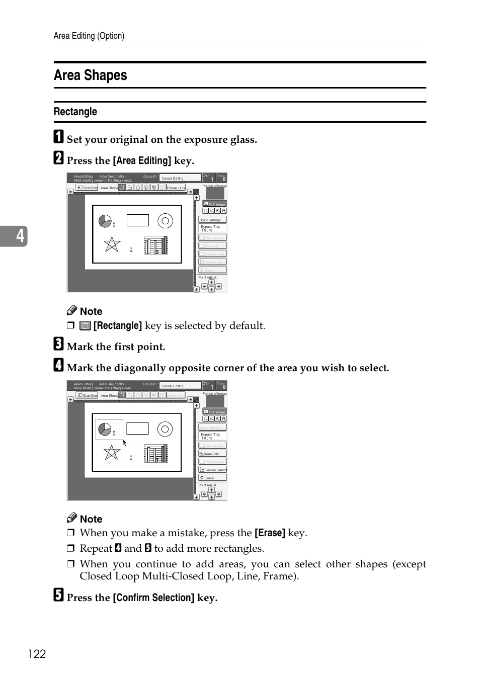Area shapes, P.122 “rectangle | Ricoh 4506 User Manual | Page 134 / 222