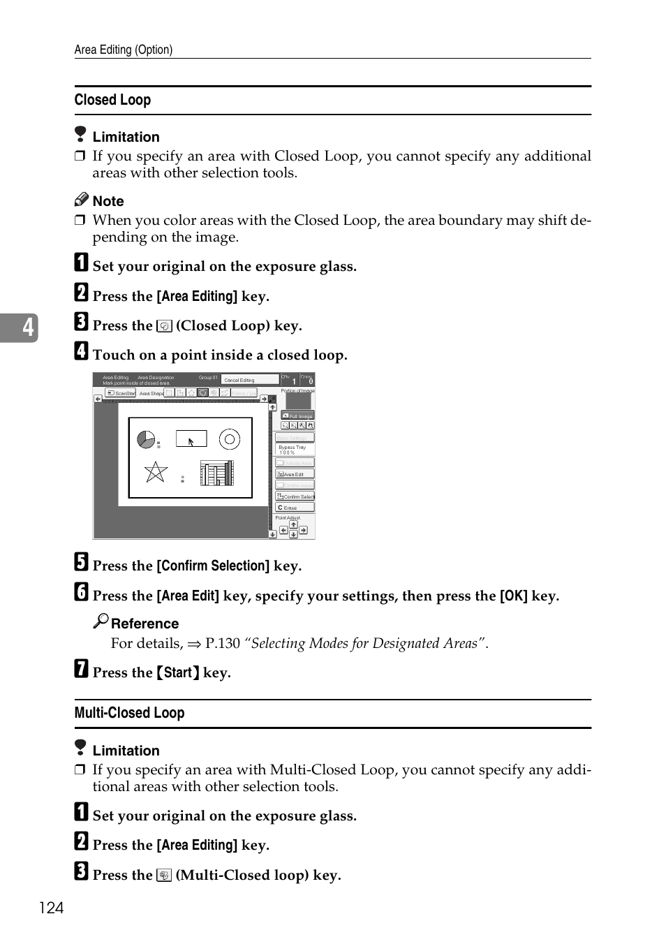 P.124 “closed loop, P.124 “multi-closed loop” .) | Ricoh 4506 User Manual | Page 136 / 222