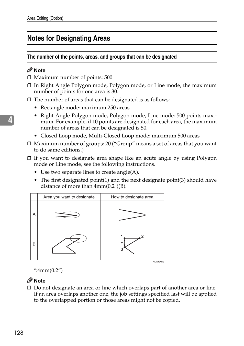 Notes for designating areas | Ricoh 4506 User Manual | Page 140 / 222