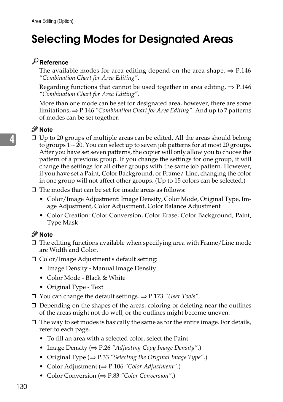 Selecting modes for designated areas, 4selecting modes for designated areas | Ricoh 4506 User Manual | Page 142 / 222