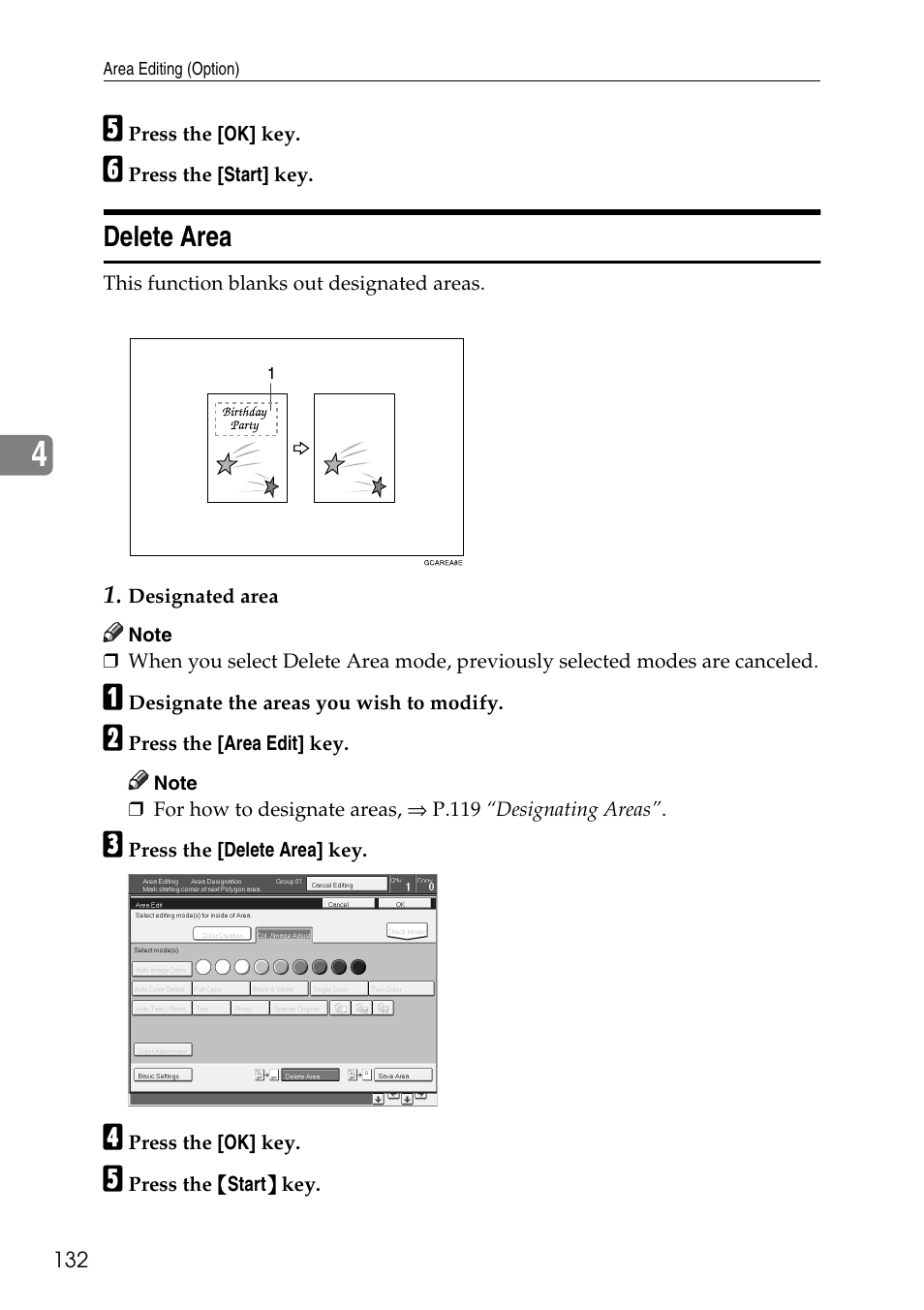 Delete area | Ricoh 4506 User Manual | Page 144 / 222