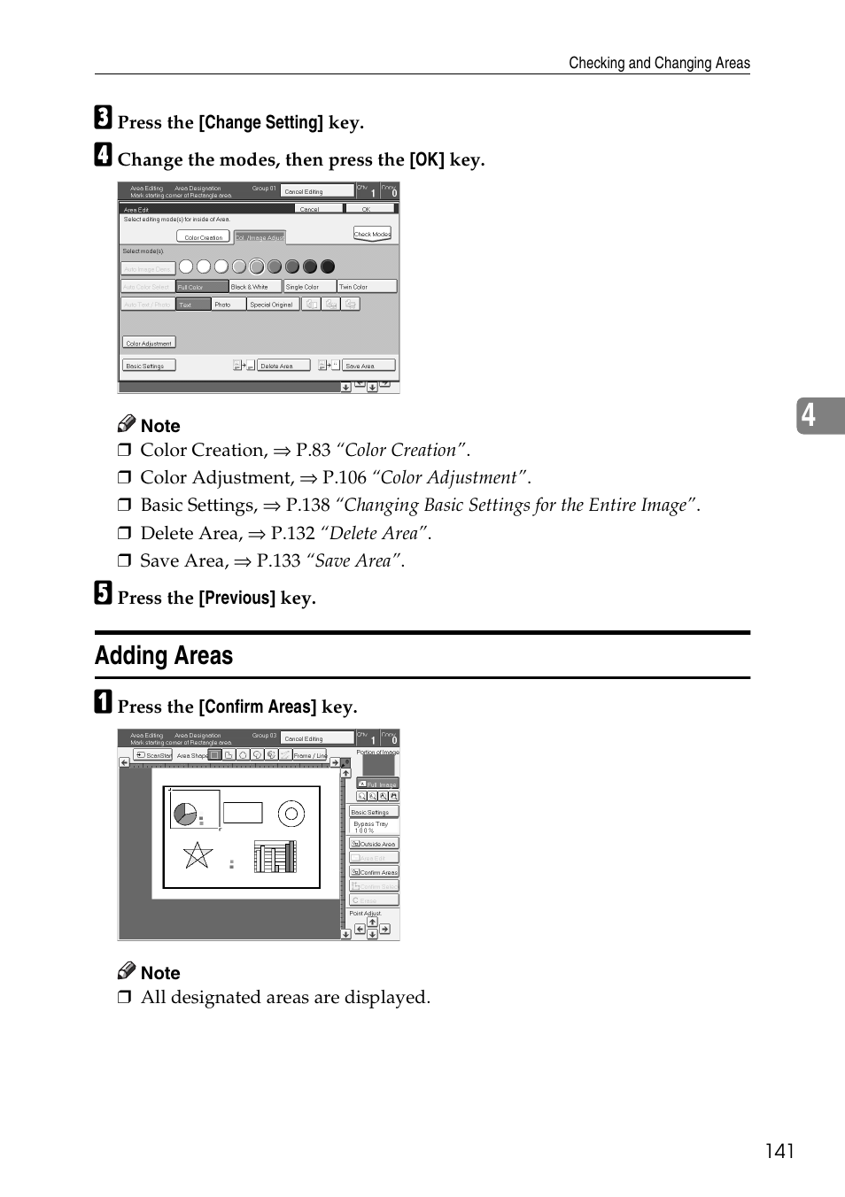 Adding areas, P.141 “adding areas” .) | Ricoh 4506 User Manual | Page 153 / 222