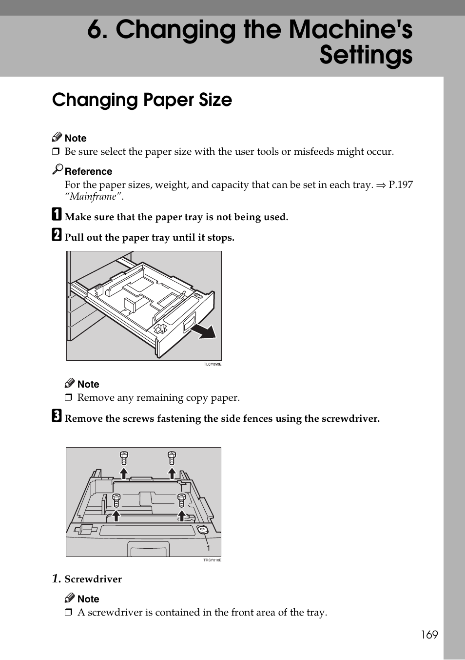 Changing the machine's settings, Changing paper size, P.169 “changing paper size | Ricoh 4506 User Manual | Page 181 / 222