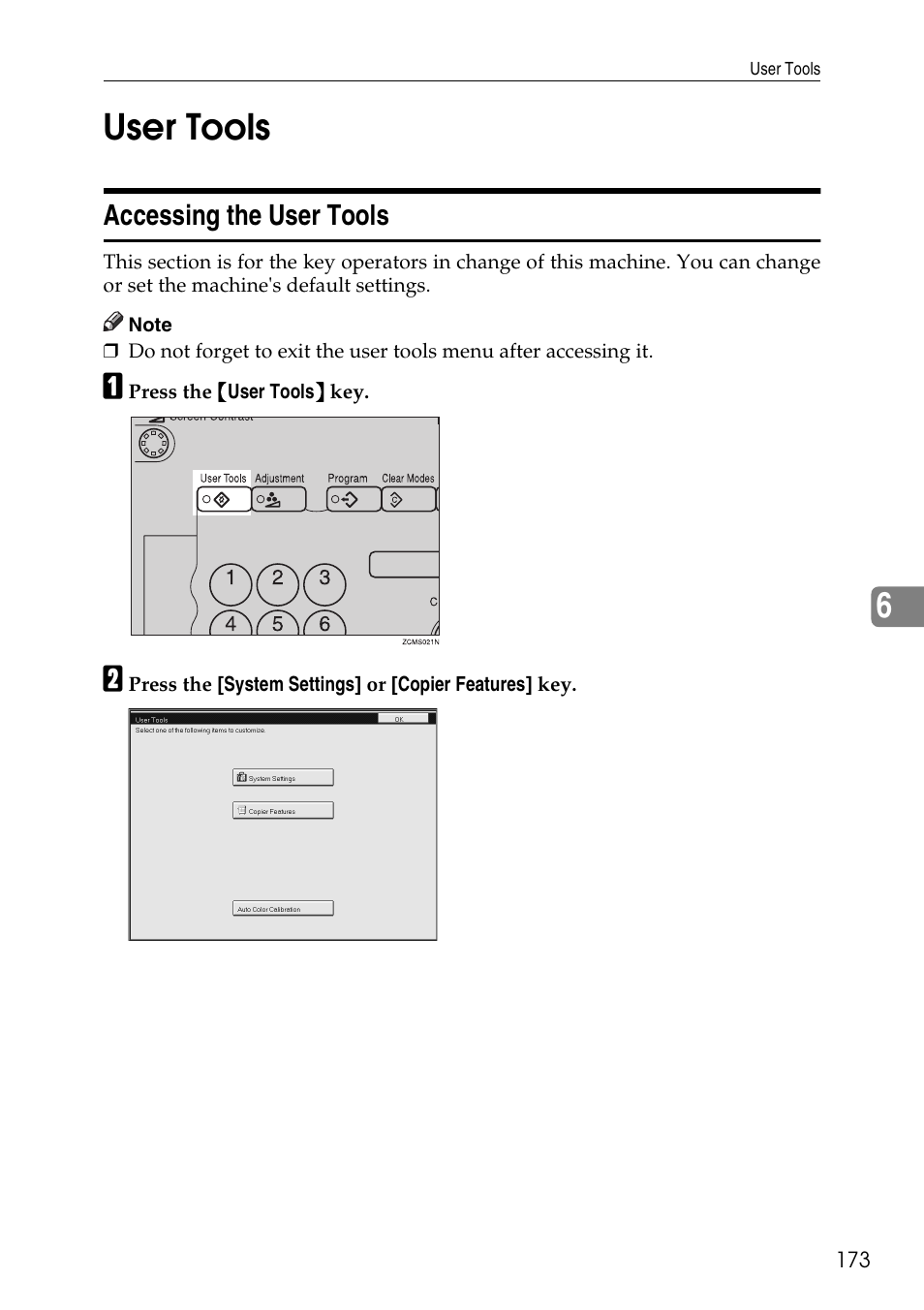 User tools, Accessing the user tools, P.173 “user tools | 6user tools | Ricoh 4506 User Manual | Page 185 / 222
