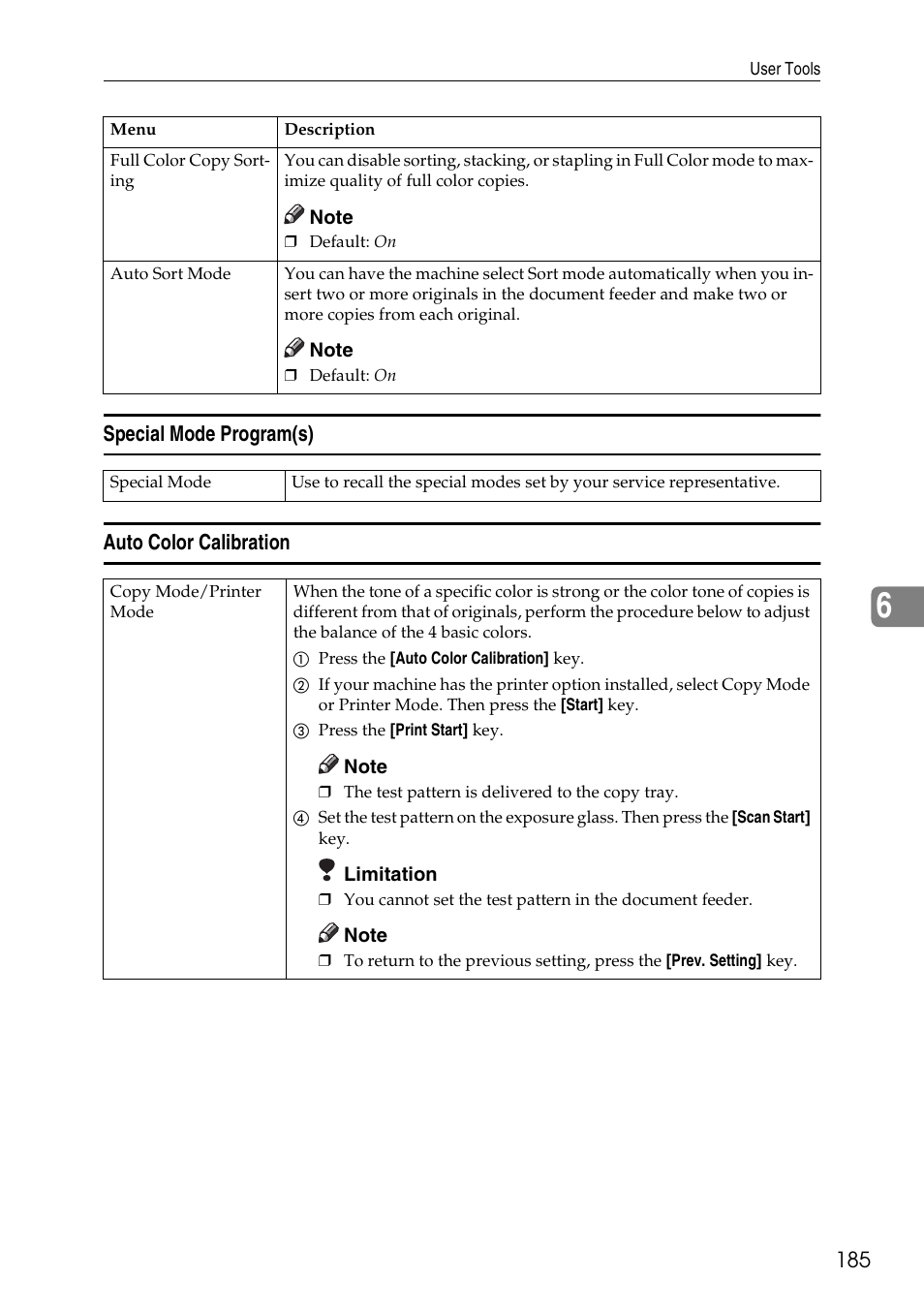 Special mode program(s) auto color calibration | Ricoh 4506 User Manual | Page 197 / 222