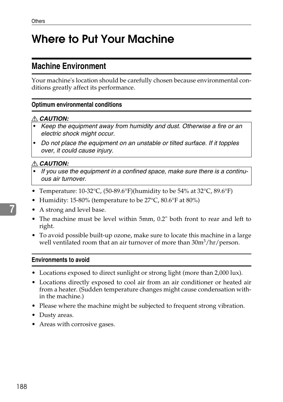 Where to put your machine, Machine environment, 7where to put your machine | Ricoh 4506 User Manual | Page 200 / 222