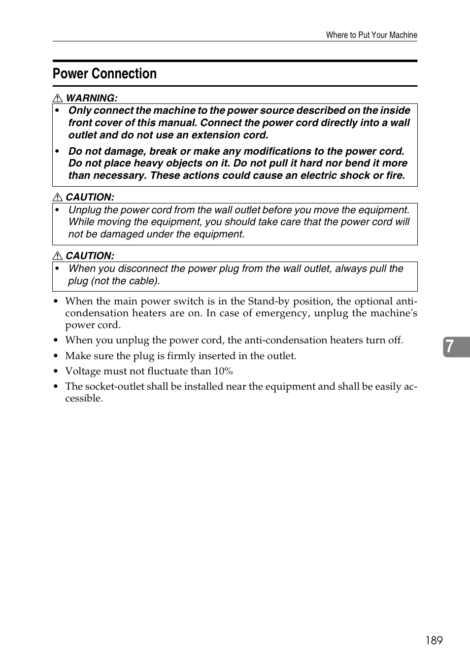 Power connection | Ricoh 4506 User Manual | Page 201 / 222
