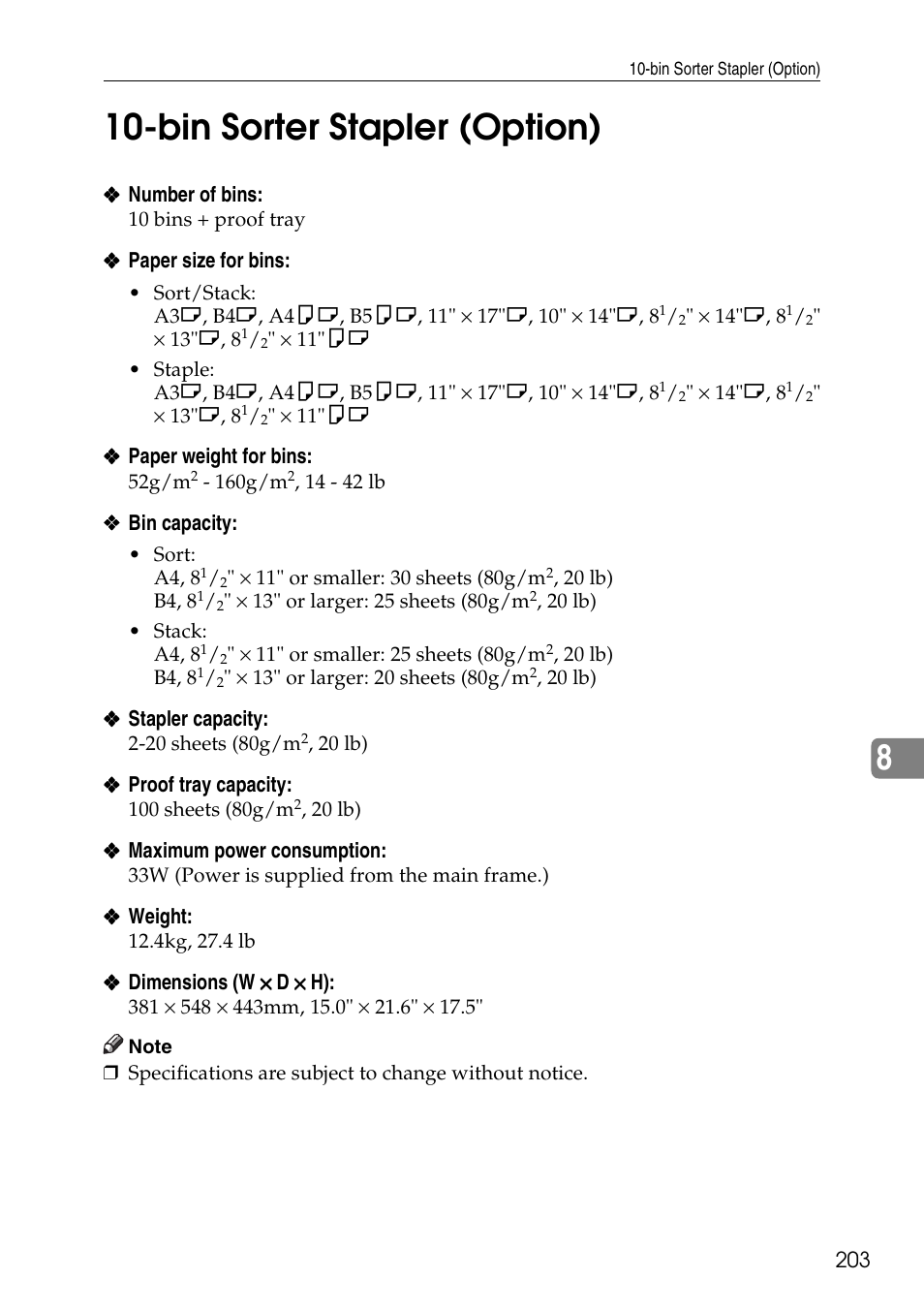 Bin sorter stapler (option) | Ricoh 4506 User Manual | Page 215 / 222