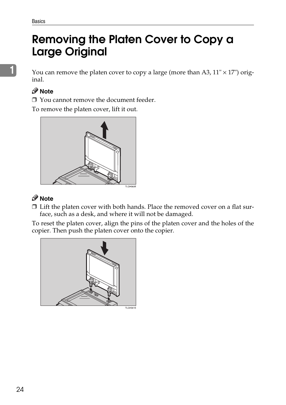 Removing the platen cover to copy a large original | Ricoh 4506 User Manual | Page 36 / 222