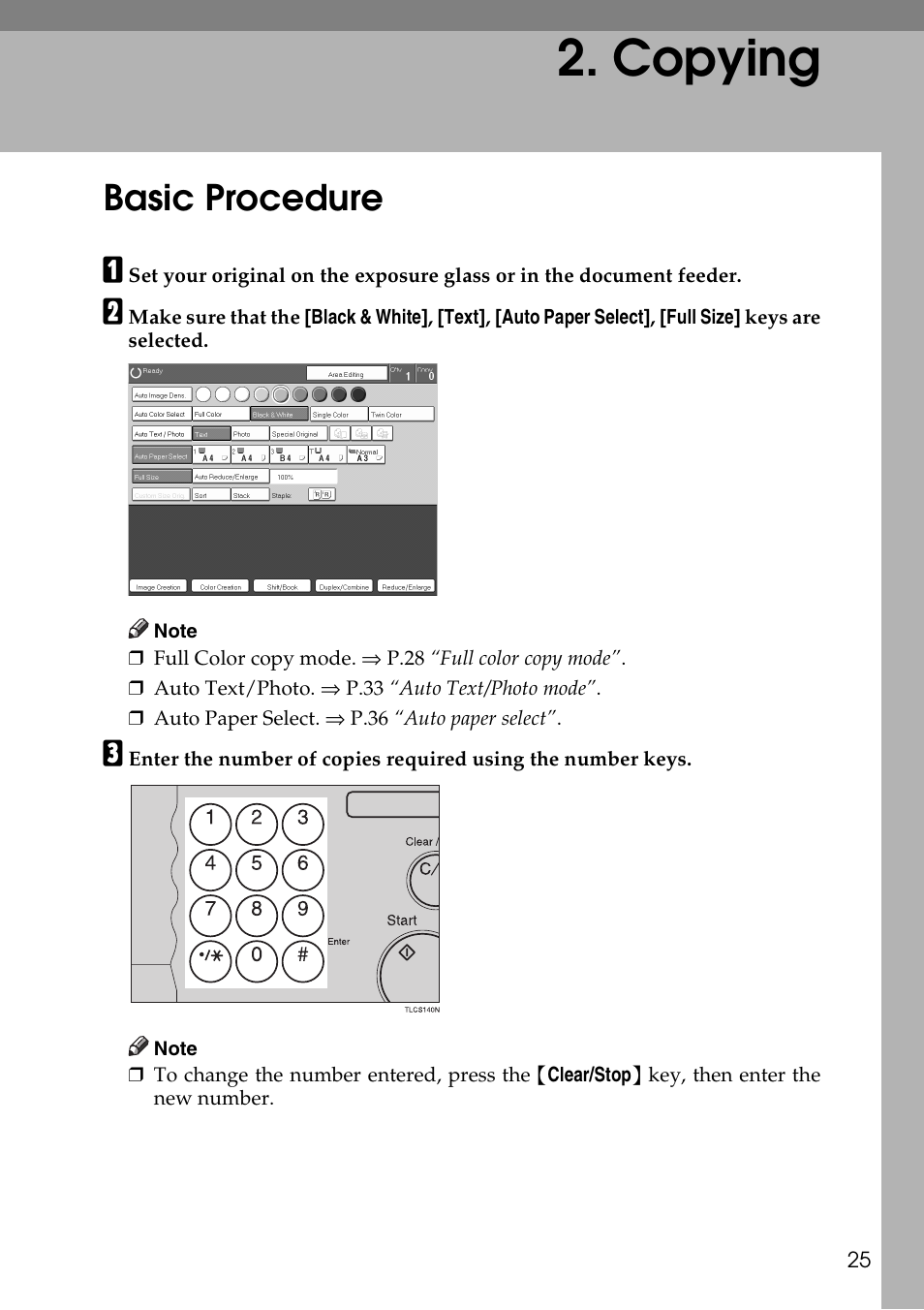 Copying, Basic procedure | Ricoh 4506 User Manual | Page 37 / 222