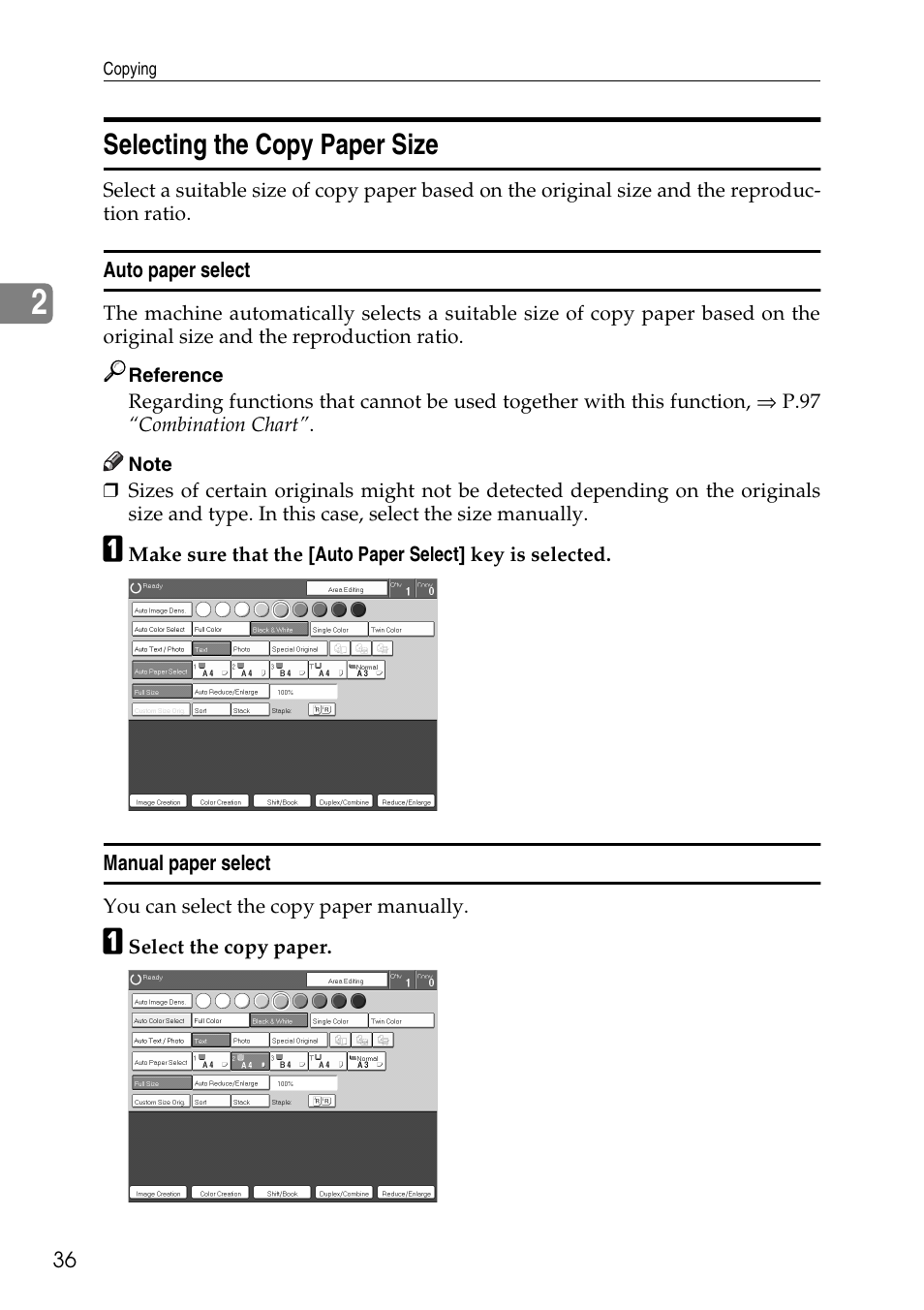 Selecting the copy paper size | Ricoh 4506 User Manual | Page 48 / 222