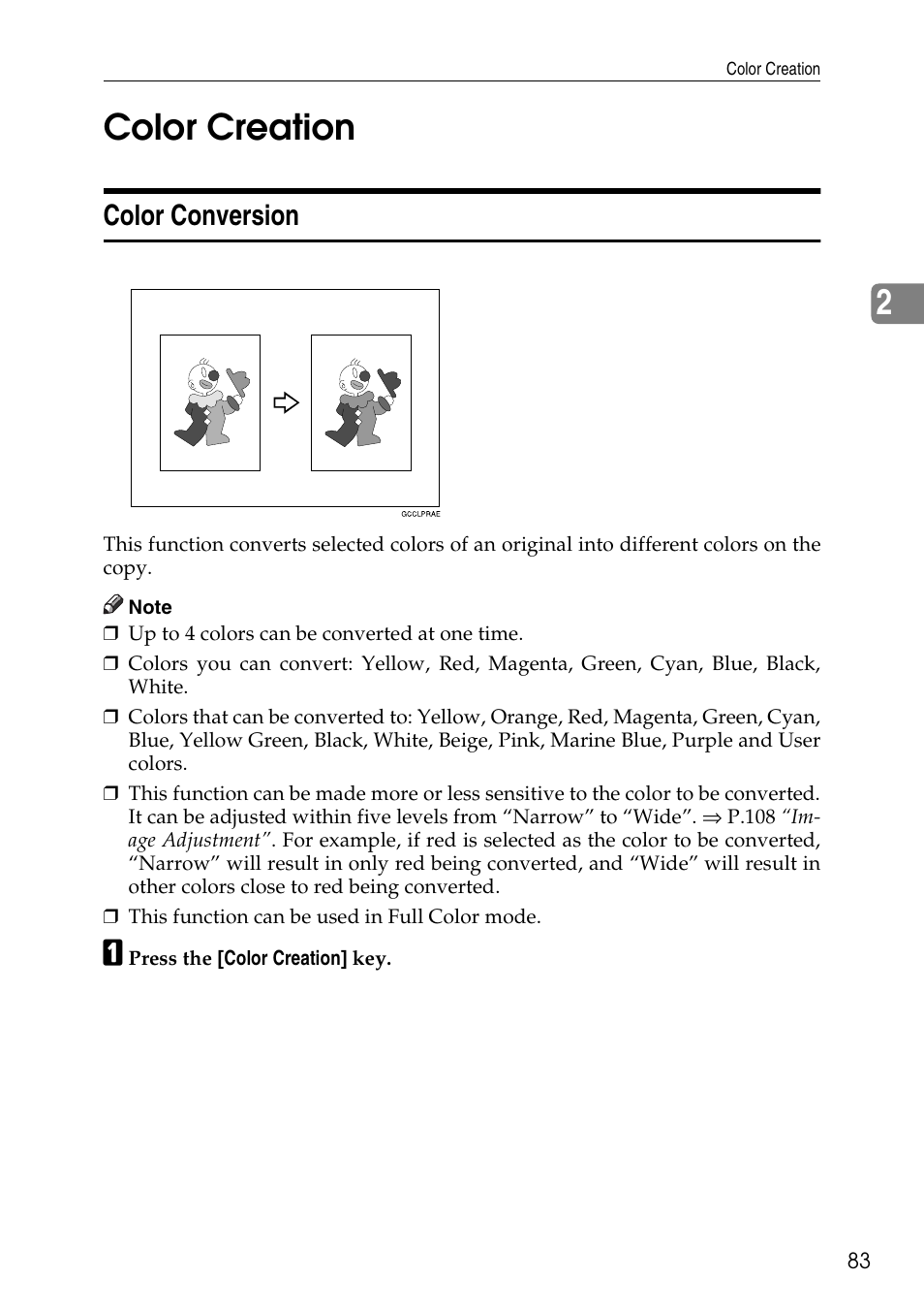 Color creation, Color conversion, 2color creation | Ricoh 4506 User Manual | Page 95 / 222