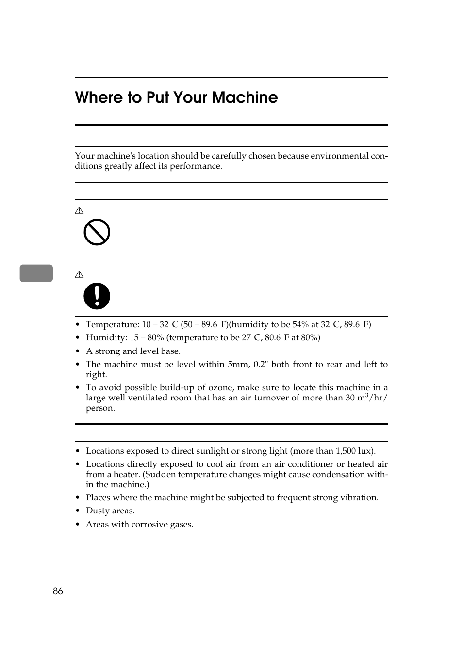 5where to put your machine, Machine environment | Ricoh AFICIO 180 User Manual | Page 102 / 116