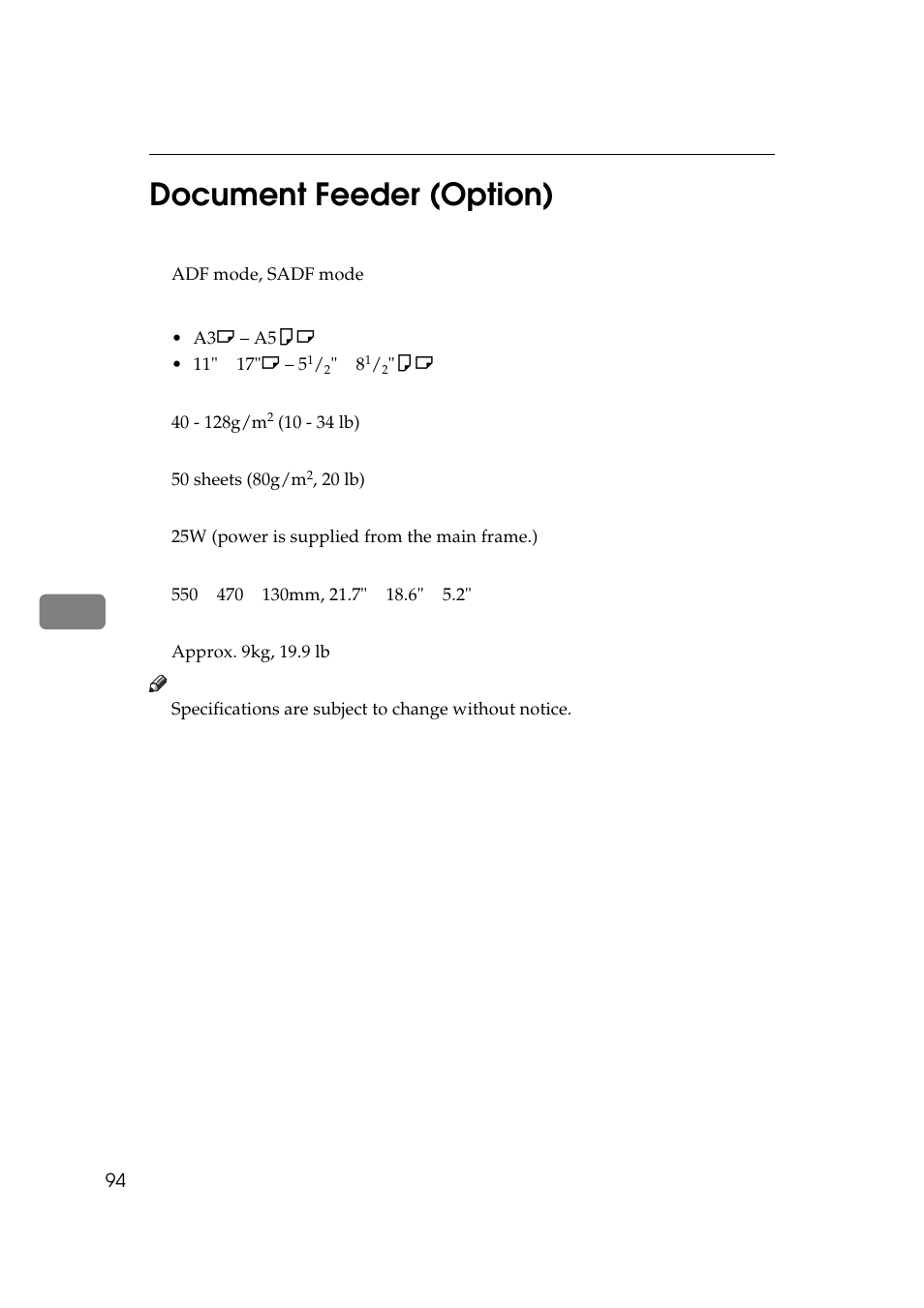 6document feeder (option) | Ricoh AFICIO 180 User Manual | Page 110 / 116