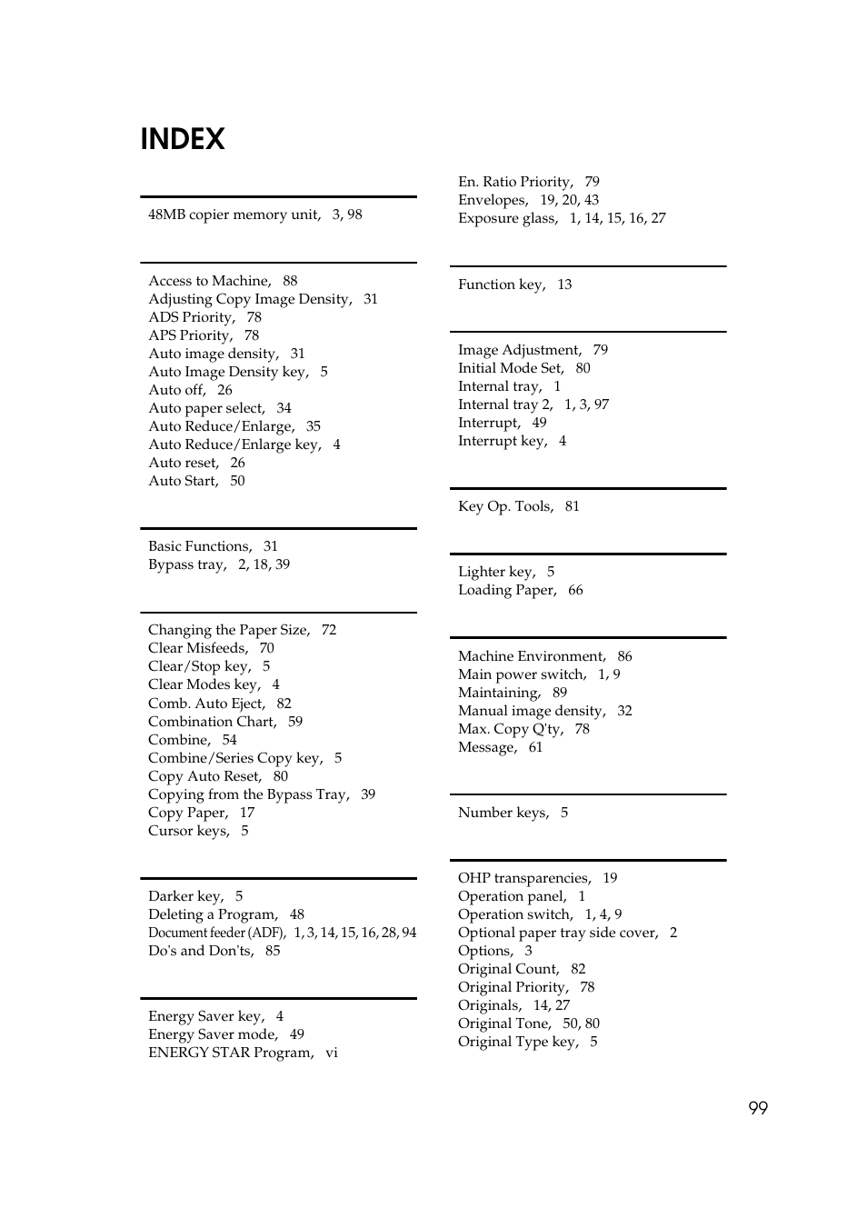 Index | Ricoh AFICIO 180 User Manual | Page 115 / 116