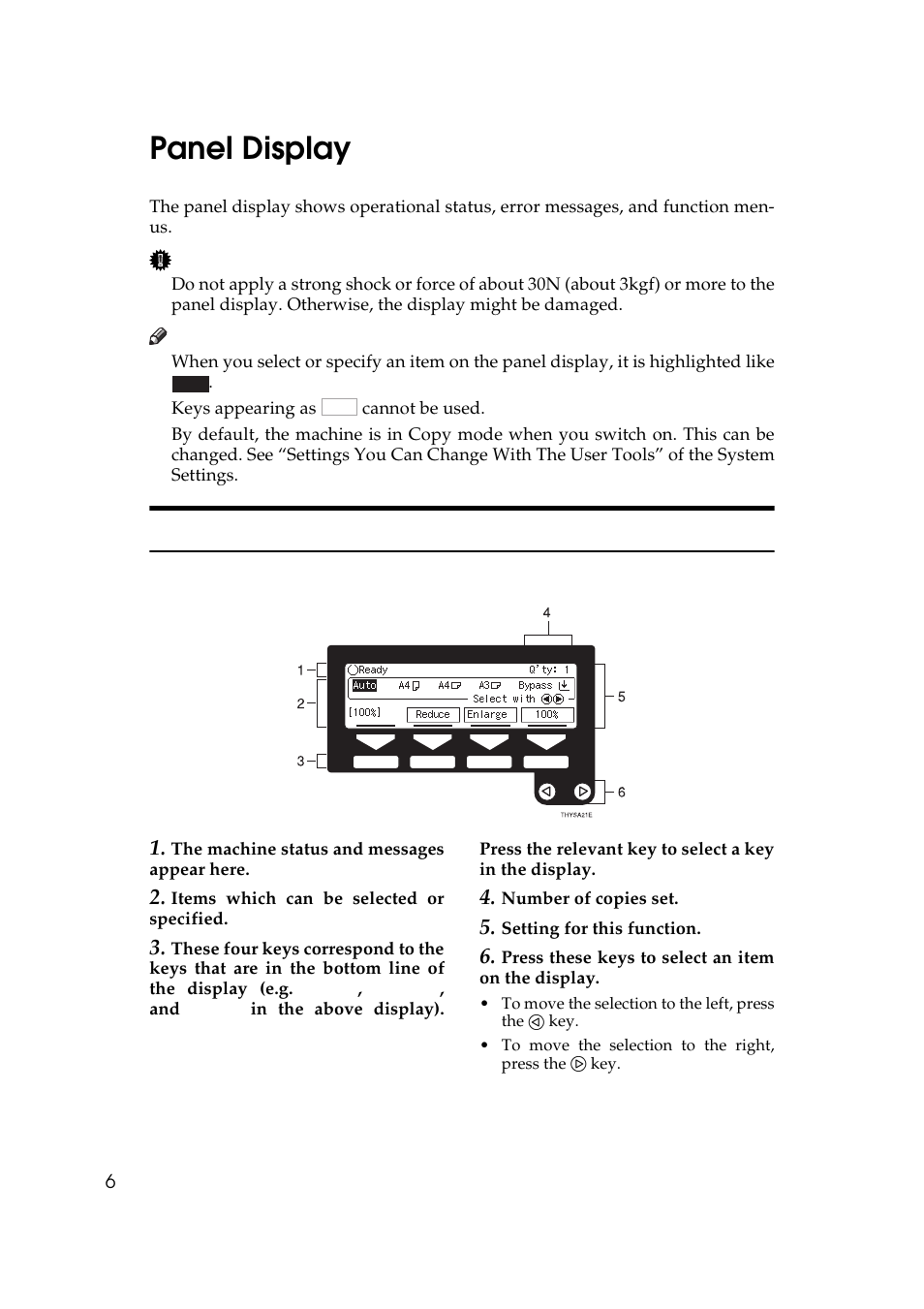 Nus. see, P.6 “panel, Display | Panel display, Displays and key operations | Ricoh AFICIO 180 User Manual | Page 22 / 116