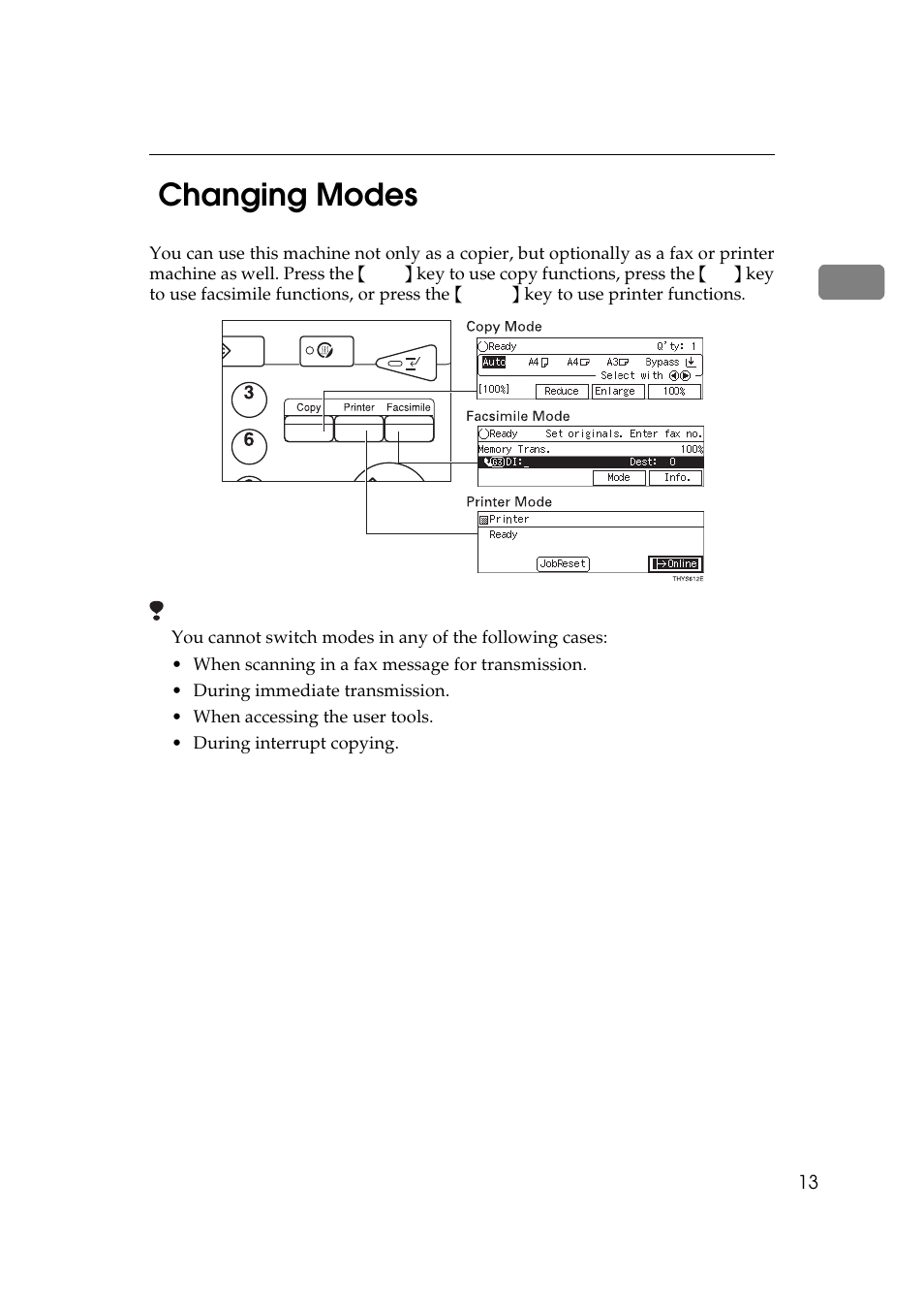 1changing modes | Ricoh AFICIO 180 User Manual | Page 29 / 116