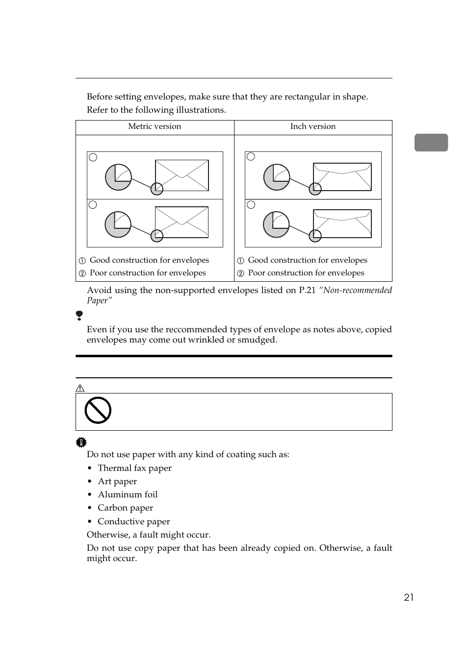 Non-recommended paper | Ricoh AFICIO 180 User Manual | Page 37 / 116