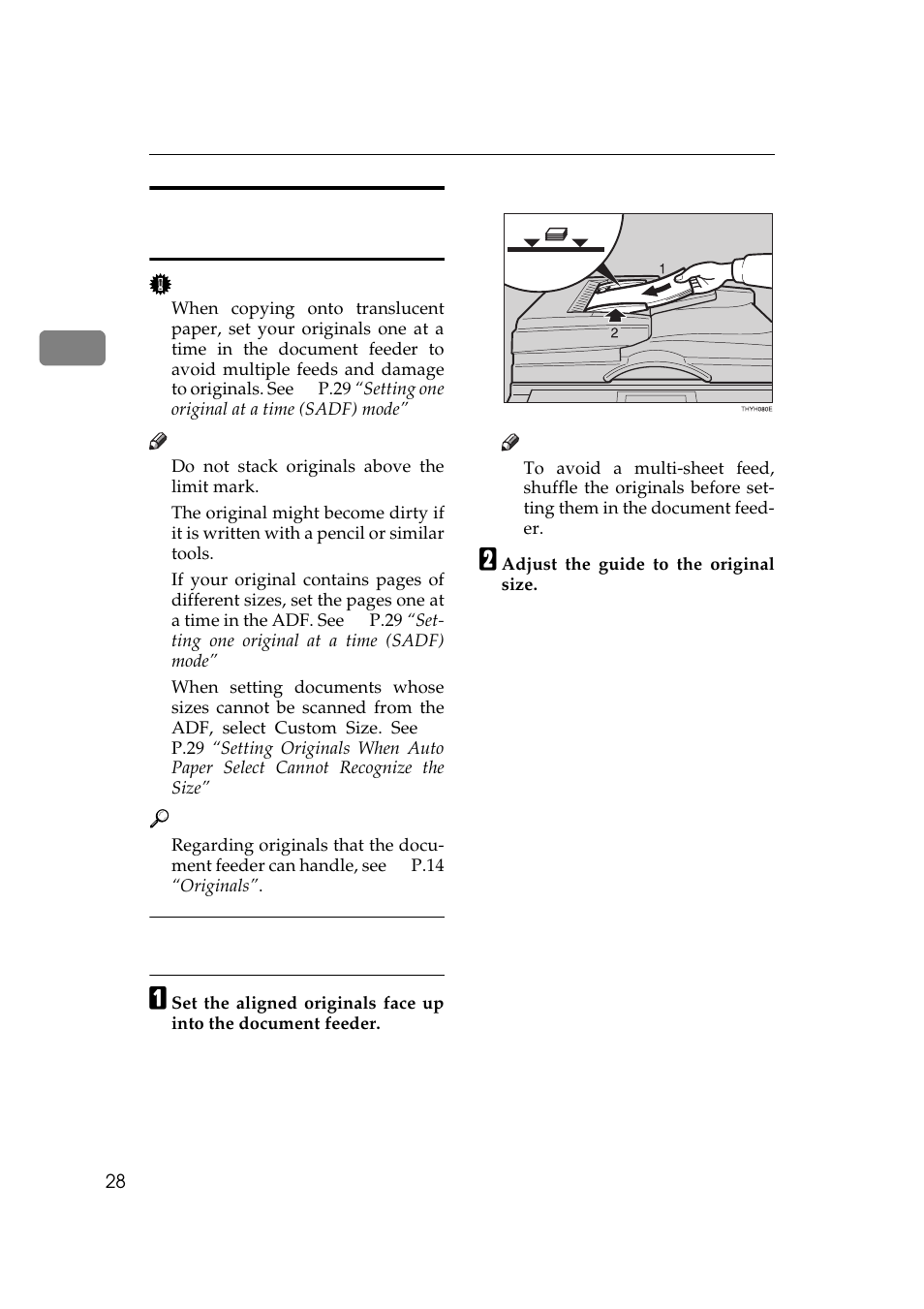 Setting originals in the document feeder | Ricoh AFICIO 180 User Manual | Page 44 / 116