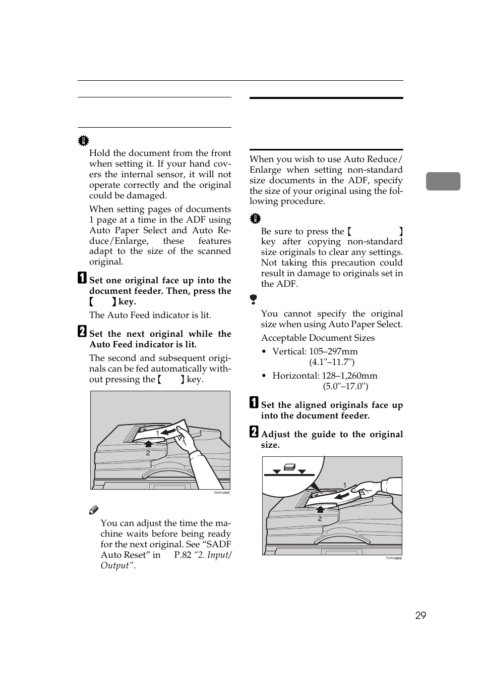 P.29 “setting one, Original at a time (sadf) mode, P.29 “set | Ting one original at a time (sadf) mode | Ricoh AFICIO 180 User Manual | Page 45 / 116