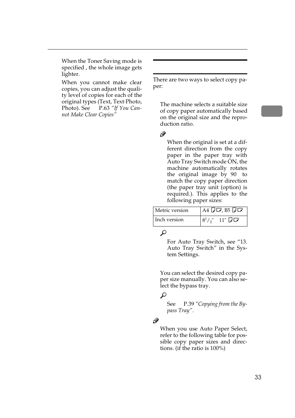 Selecting copy paper | Ricoh AFICIO 180 User Manual | Page 49 / 116