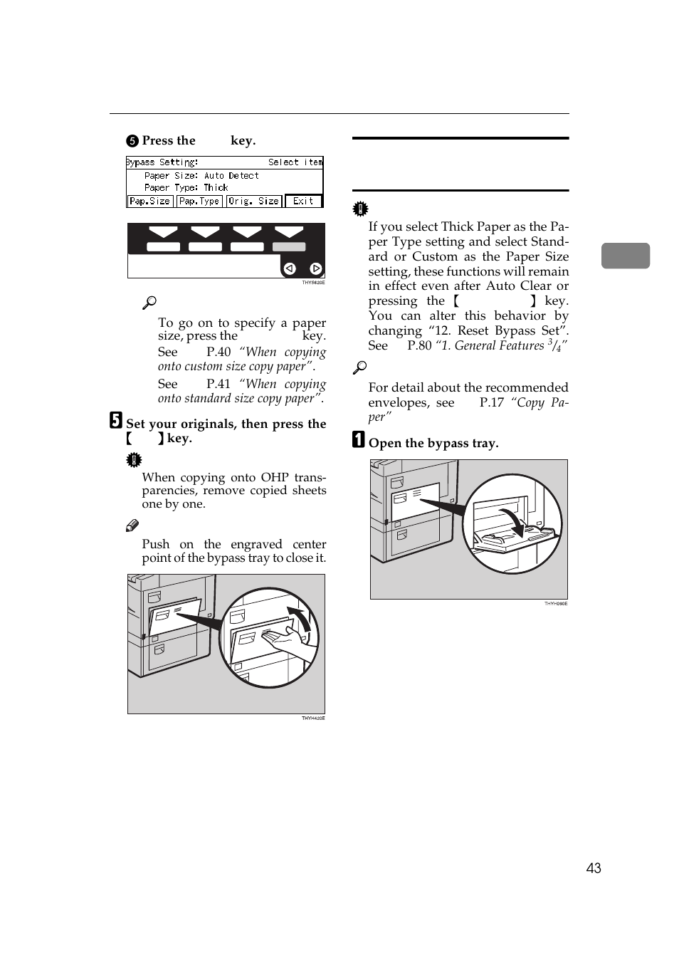 Ze. see, P.43 “when copying onto envelopes, P.43 “when copying onto en | Velopes, When copying onto envelopes | Ricoh AFICIO 180 User Manual | Page 59 / 116