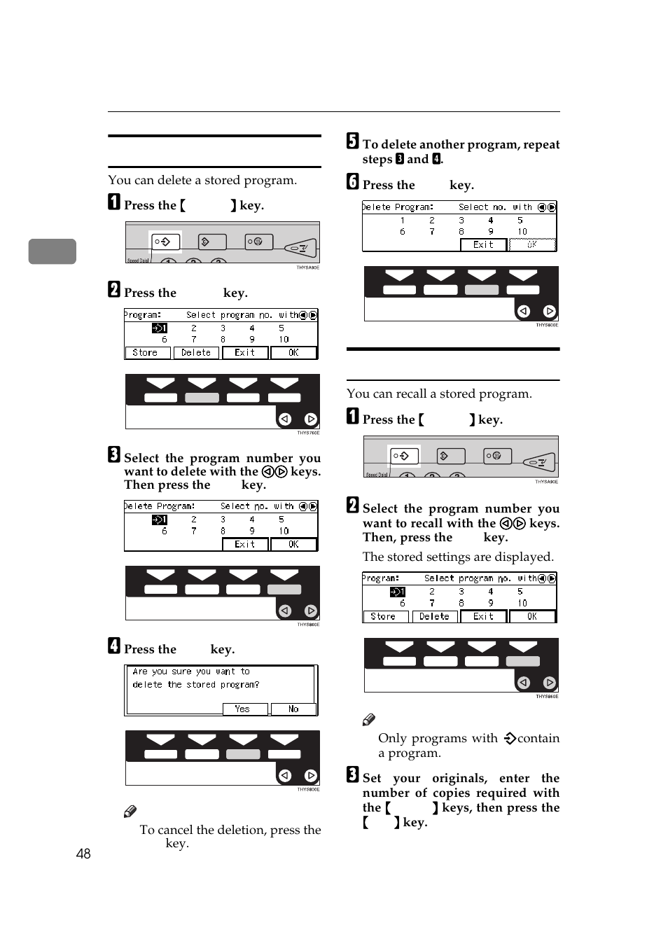 Deleting a program, Recalling a program | Ricoh AFICIO 180 User Manual | Page 64 / 116