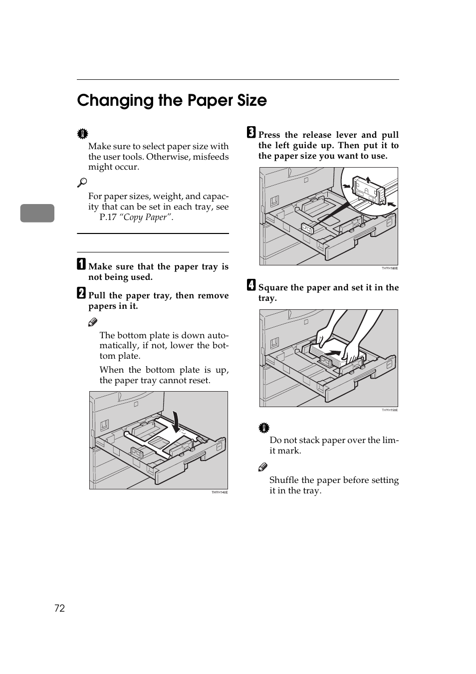 P.72 “changing the paper size, P.72 “changing the, Paper size | P.72 “changing the pa, Per size, 3changing the paper size | Ricoh AFICIO 180 User Manual | Page 88 / 116