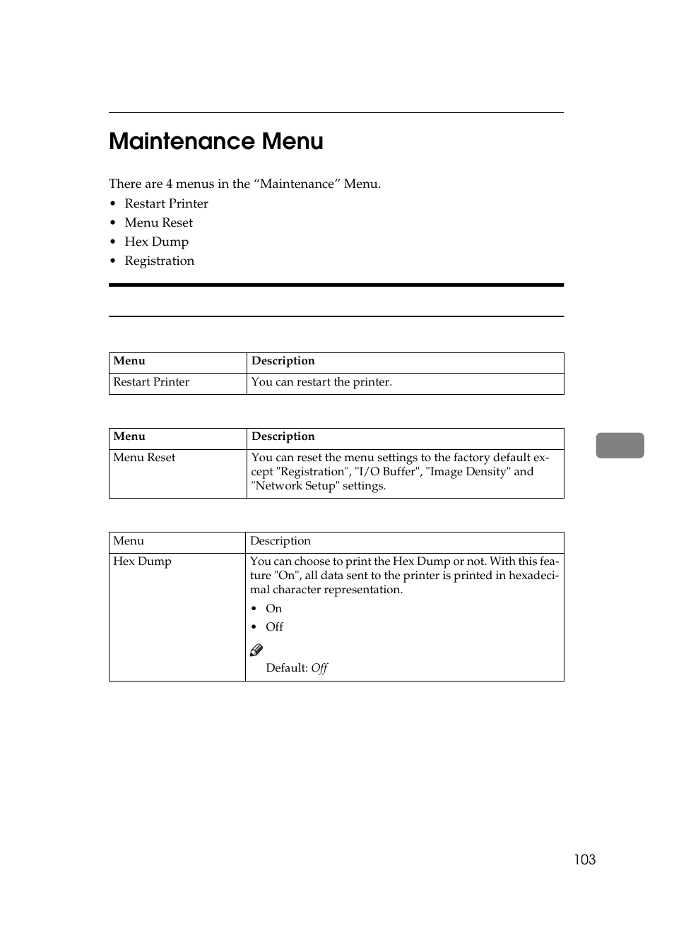 Maintenance menu, Maintenance parameters, P.103 “mainte | Nance menu, 6maintenance menu | Ricoh Aficio AP2700 User Manual | Page 121 / 138