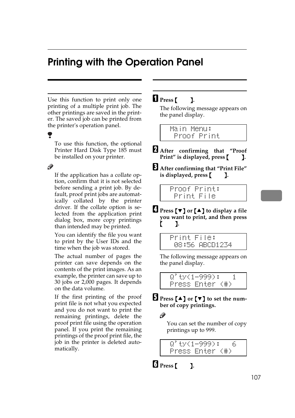 Printing with the operation panel, Using the proof print, 6printing with the operation panel | Ricoh Aficio AP2700 User Manual | Page 125 / 138
