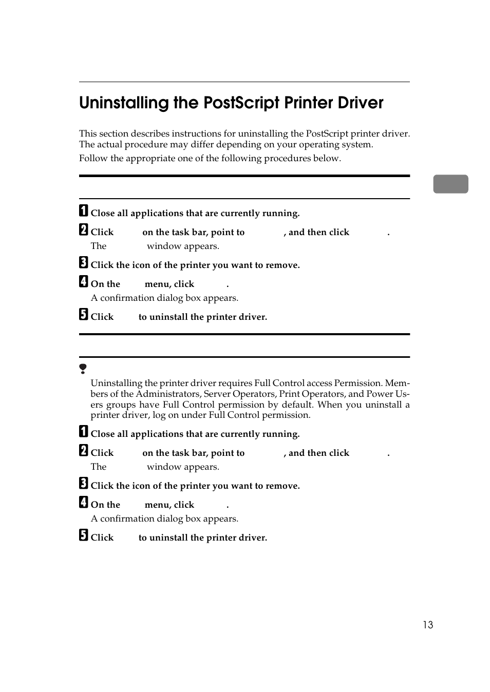 Uninstalling the postscript printer driver, 2uninstalling the postscript printer driver | Ricoh Aficio AP2700 User Manual | Page 31 / 138
