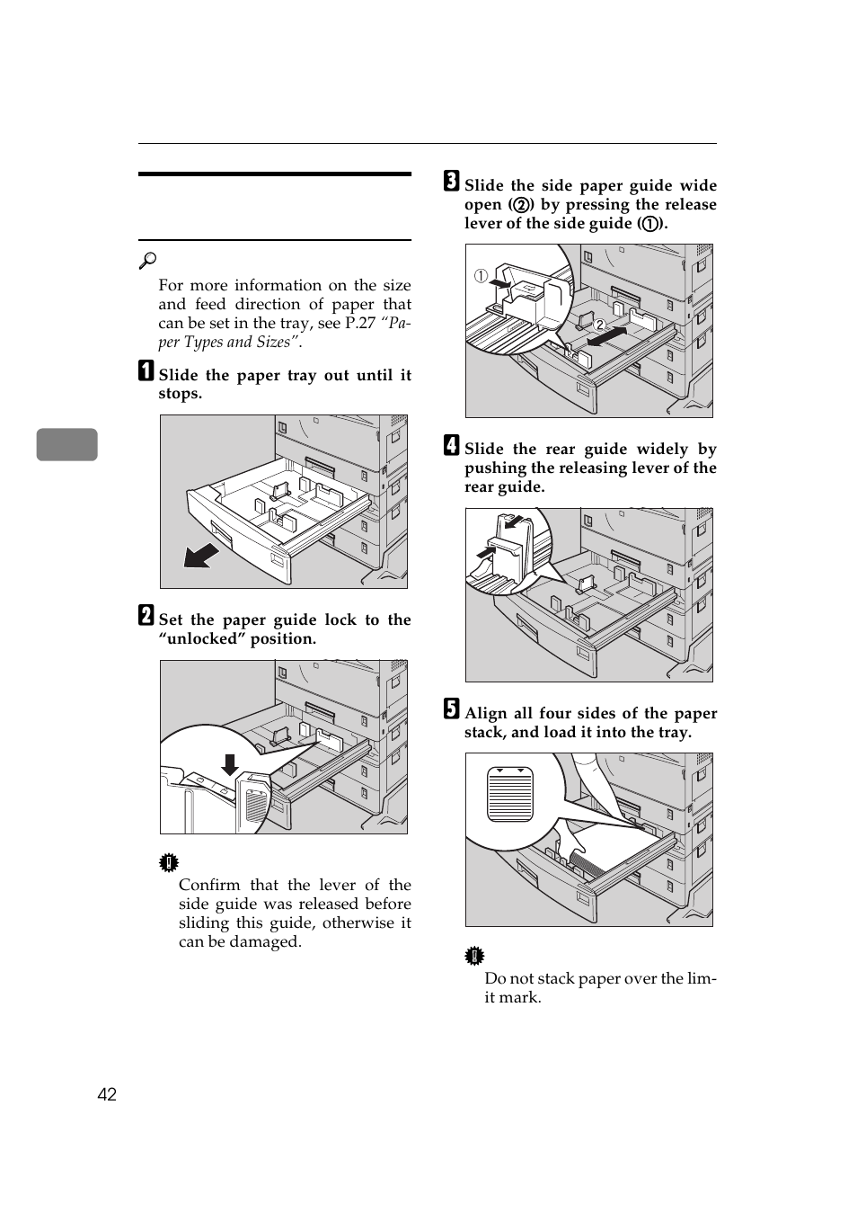 Changing paper size of the paper tray, P.42 “changing paper size of the paper tray | Ricoh Aficio AP2700 User Manual | Page 60 / 138