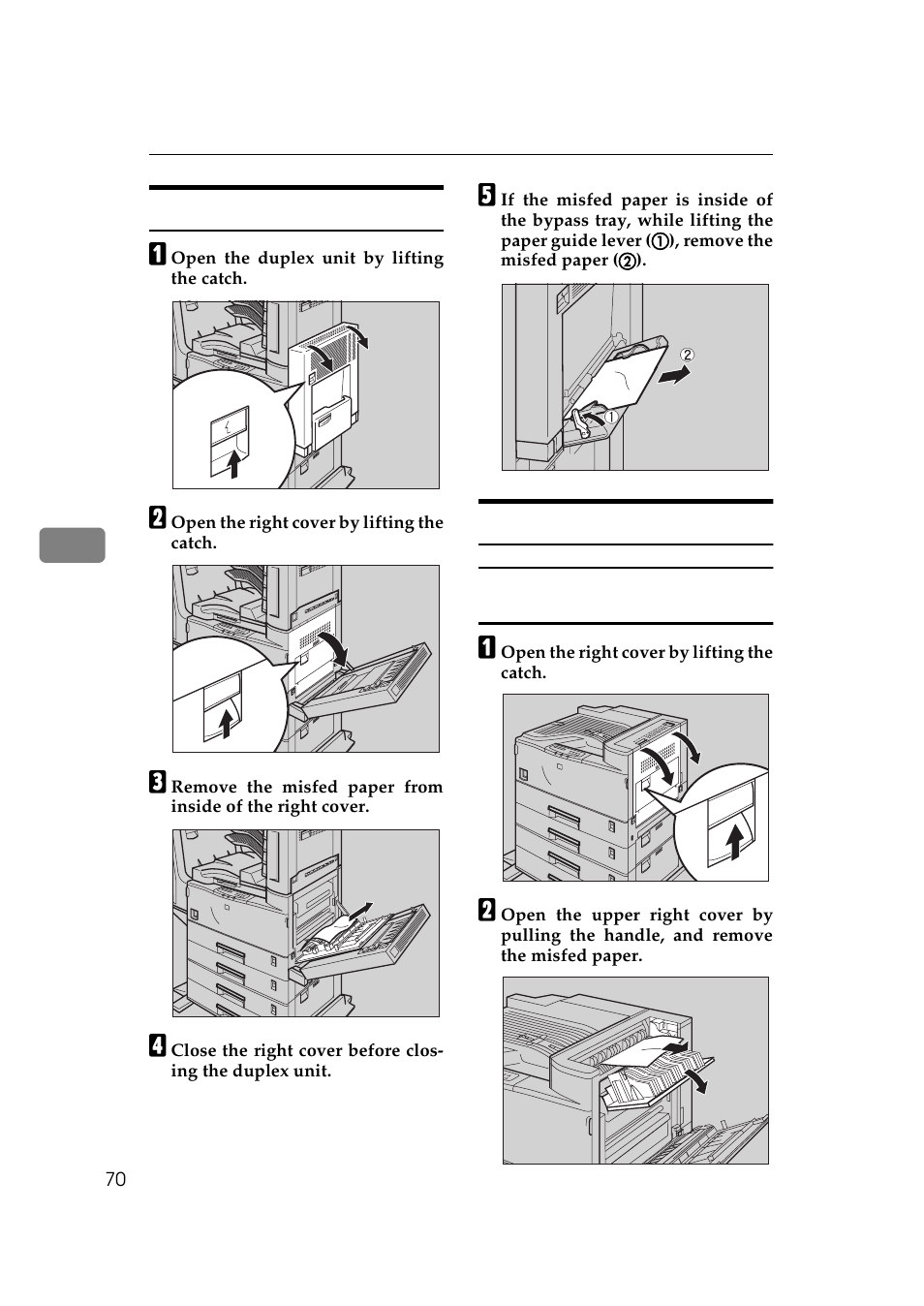 When "misfeed: b" appears, When "misfeed: c" appears | Ricoh Aficio AP2700 User Manual | Page 88 / 138