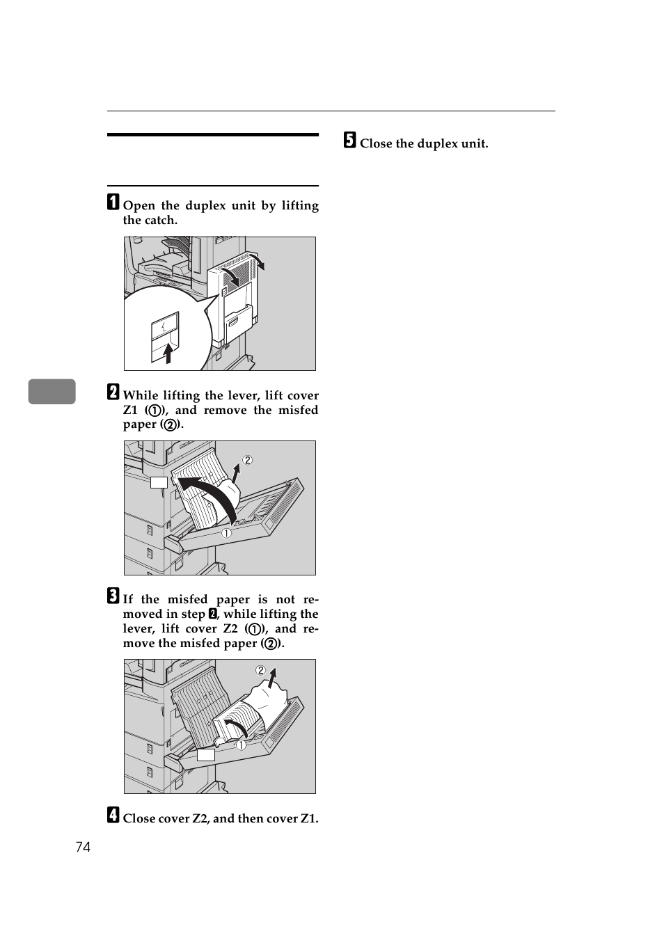 When "remove misfeed from duplex unit" appears | Ricoh Aficio AP2700 User Manual | Page 92 / 138