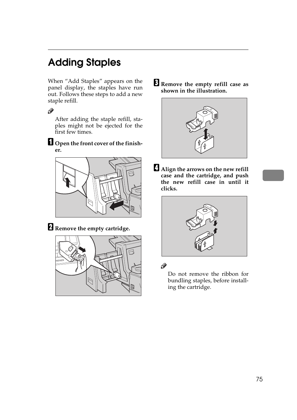 Adding staples, P.75, 5adding staples | Ricoh Aficio AP2700 User Manual | Page 93 / 138