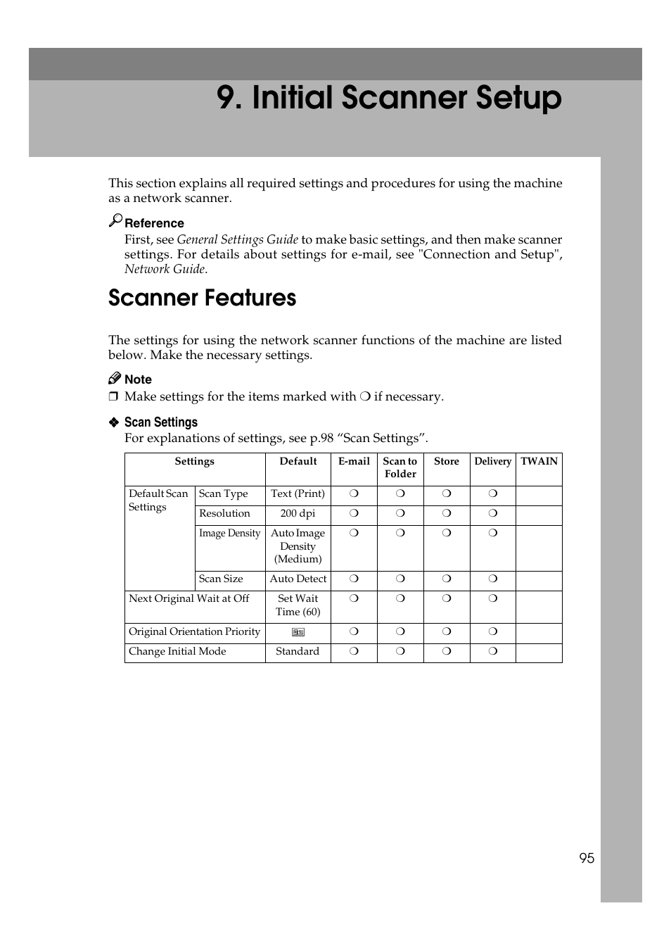 Initial scanner setup, Scanner features | Ricoh Type 480 User Manual | Page 103 / 128