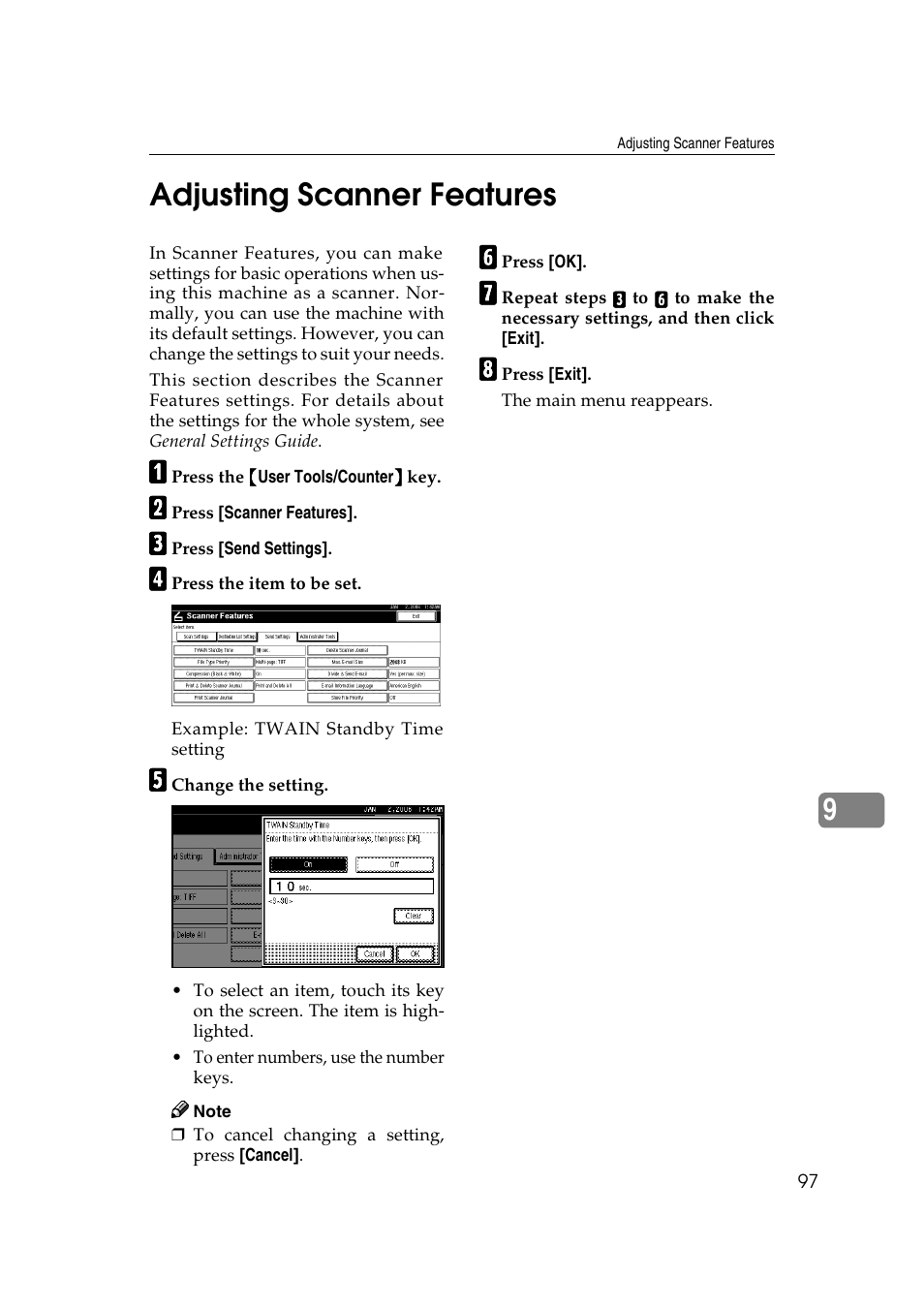 Adjusting scanner features, 9adjusting scanner features | Ricoh Type 480 User Manual | Page 105 / 128