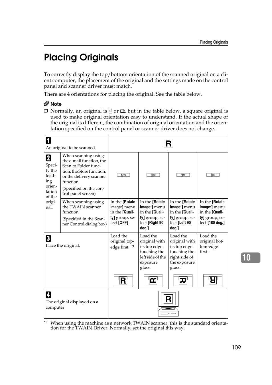 Placing originals, P.109 “placing originals, 10 placing originals | Ricoh Type 480 User Manual | Page 117 / 128