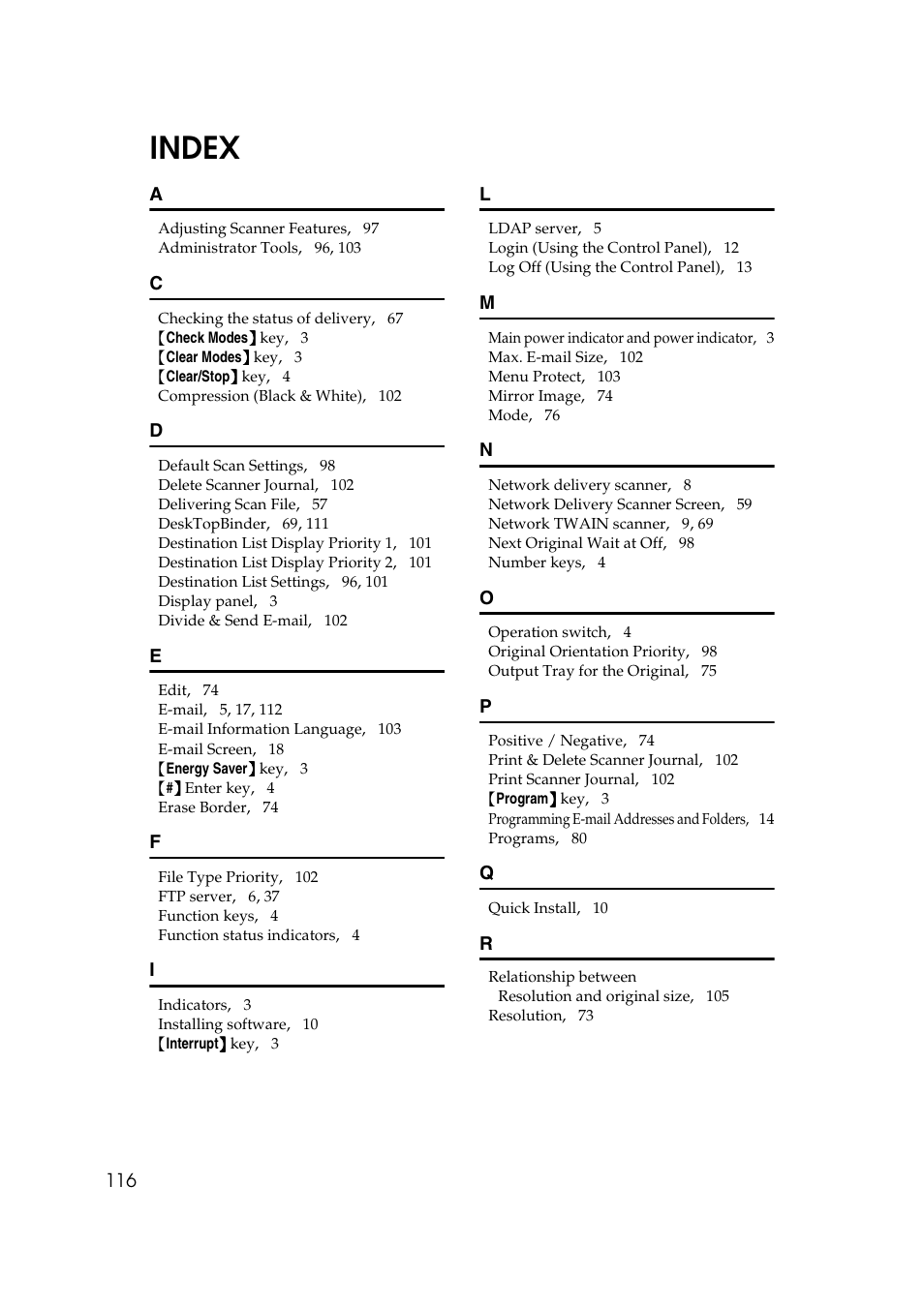 Index | Ricoh Type 480 User Manual | Page 124 / 128