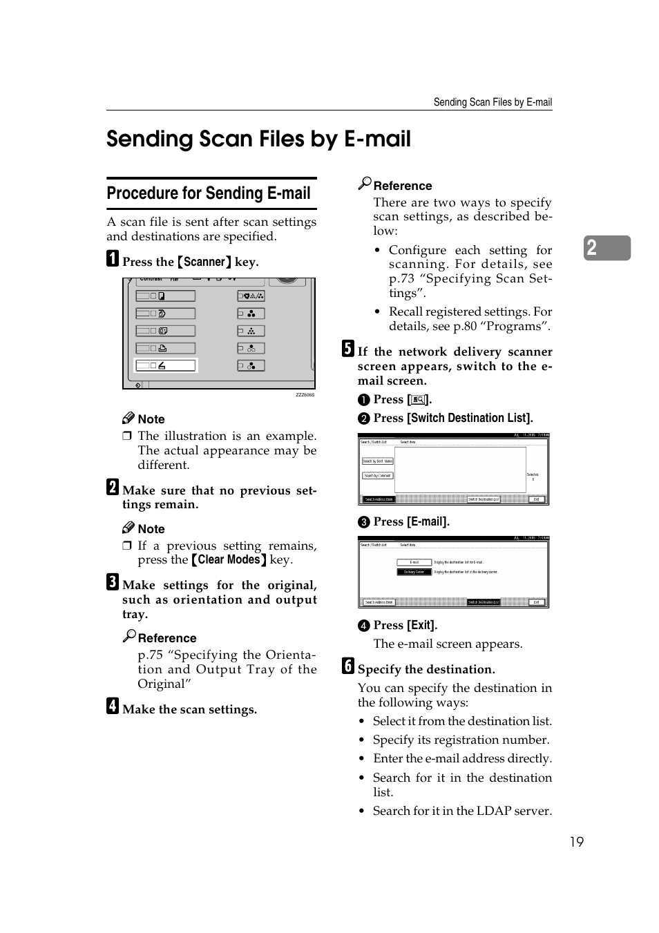 Sending scan files by e-mail, Procedure for sending e-mail, 2sending scan files by e-mail | Ricoh Type 480 User Manual | Page 27 / 128