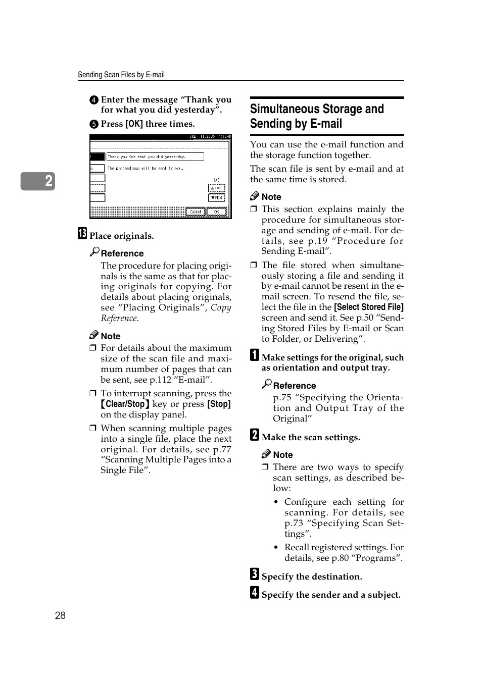 Simultaneous storage and sending by e-mail | Ricoh Type 480 User Manual | Page 36 / 128