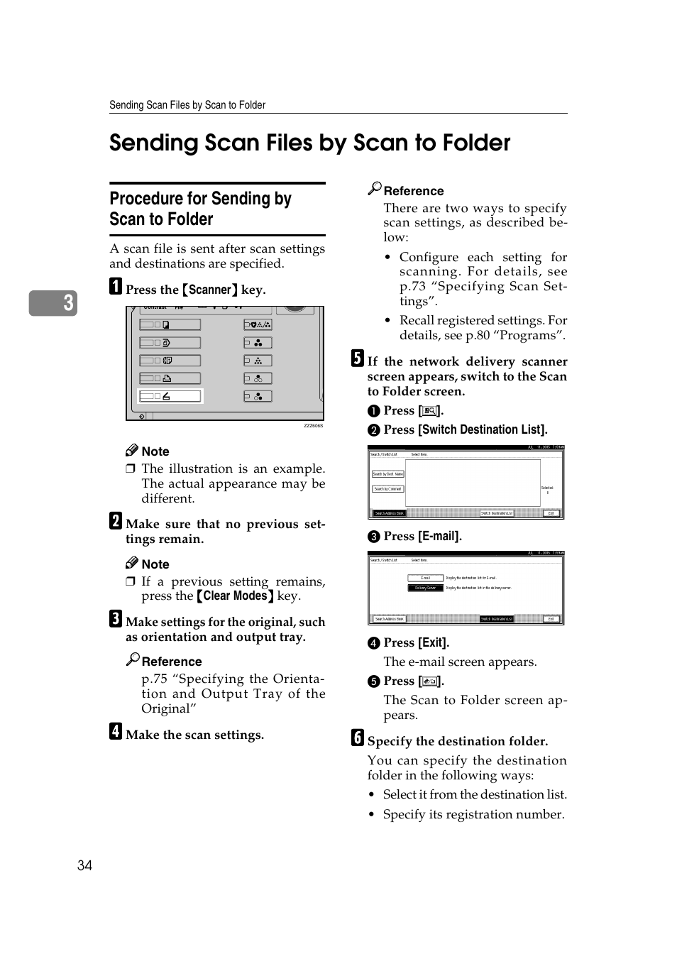 Sending scan files by scan to folder, Procedure for sending by scan to folder, 3sending scan files by scan to folder | Ricoh Type 480 User Manual | Page 42 / 128