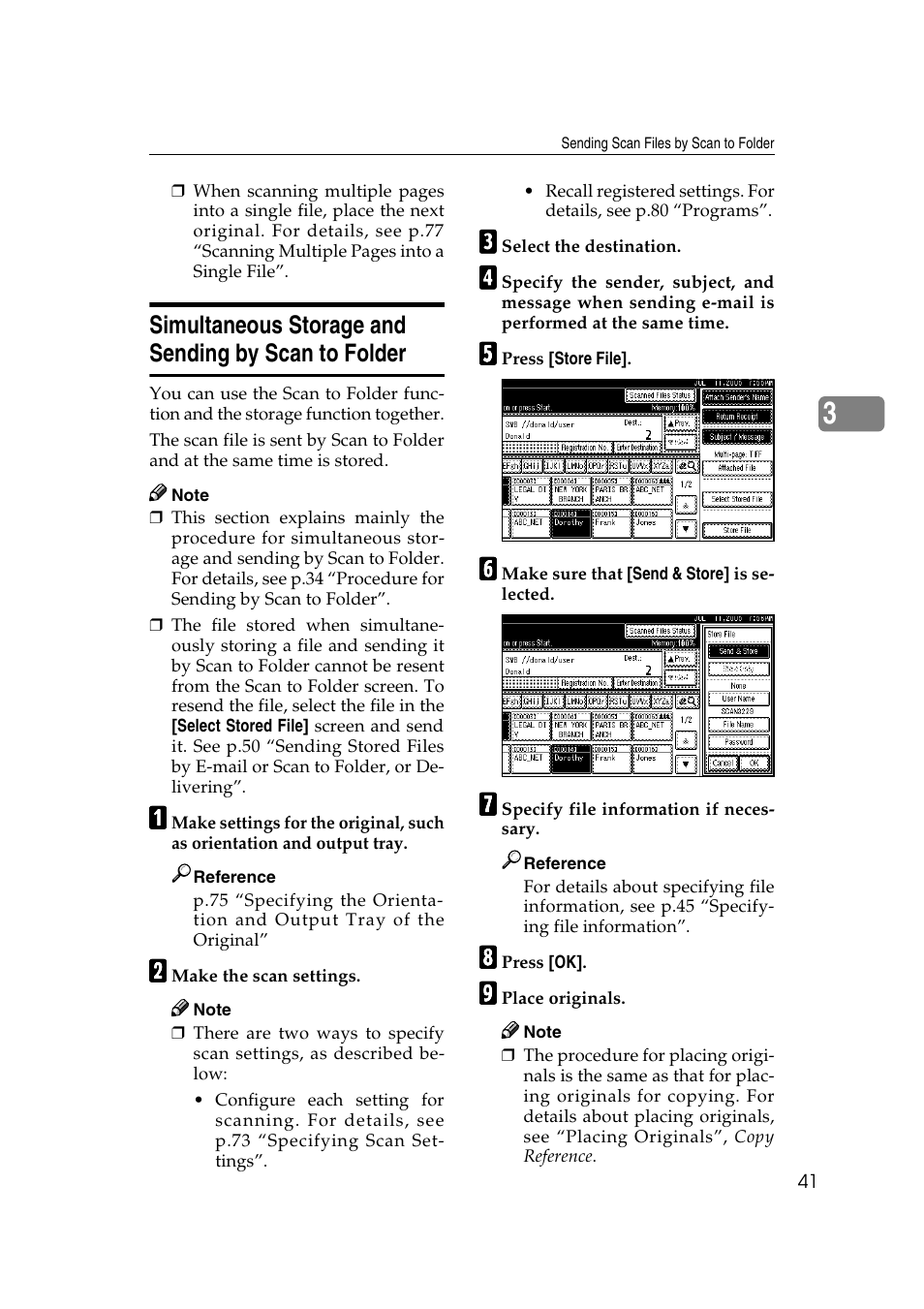 Simultaneous storage and sending by scan to folder | Ricoh Type 480 User Manual | Page 49 / 128