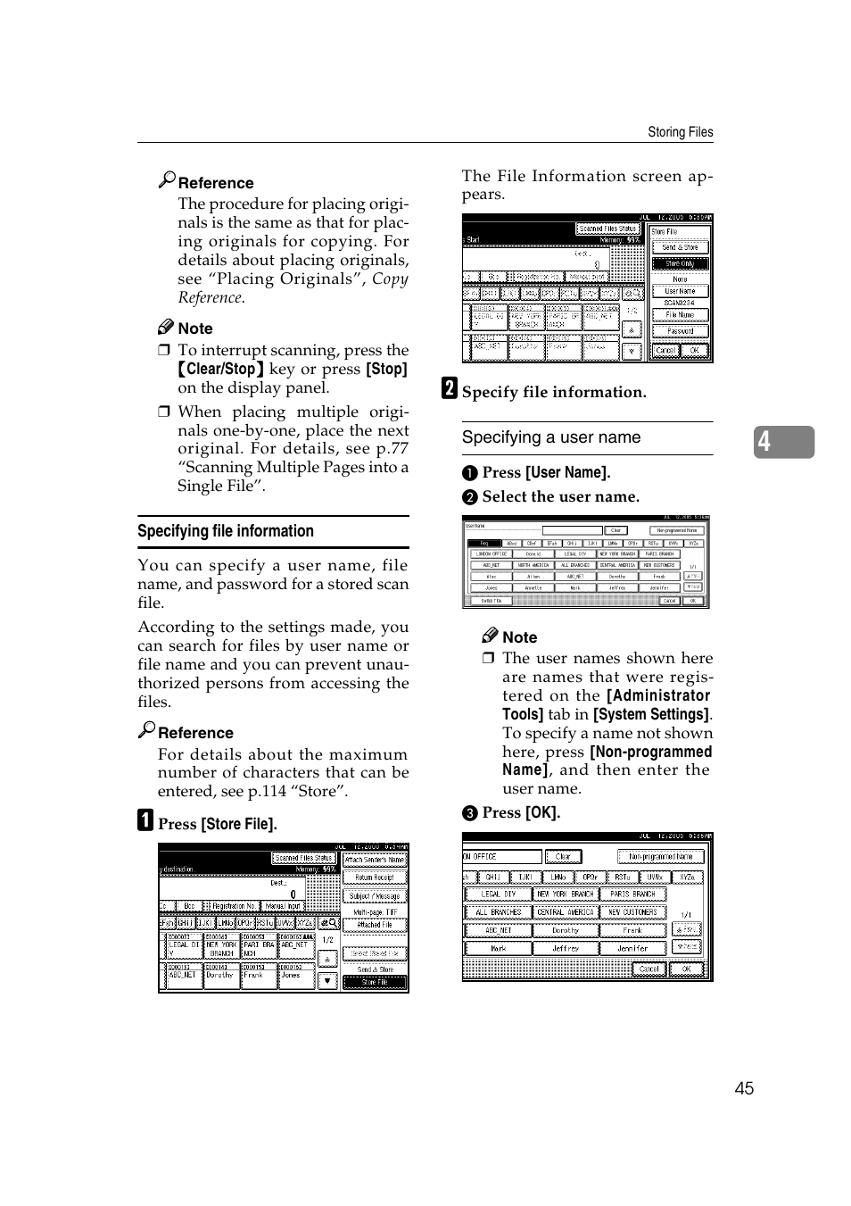 Specifying file information, Ee p.45 “specify- ing file information | Ricoh Type 480 User Manual | Page 53 / 128