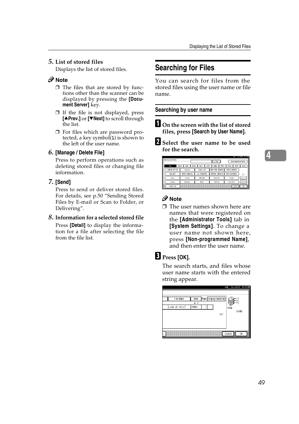 Searching for files, Searching by user name | Ricoh Type 480 User Manual | Page 57 / 128