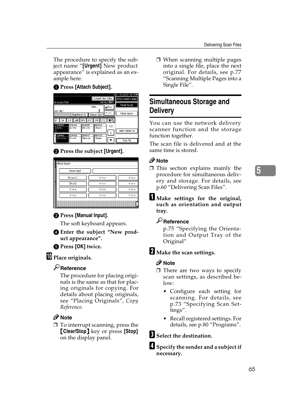 Simultaneous storage and delivery, P.65 “simultaneous stor- age and delivery | Ricoh Type 480 User Manual | Page 73 / 128