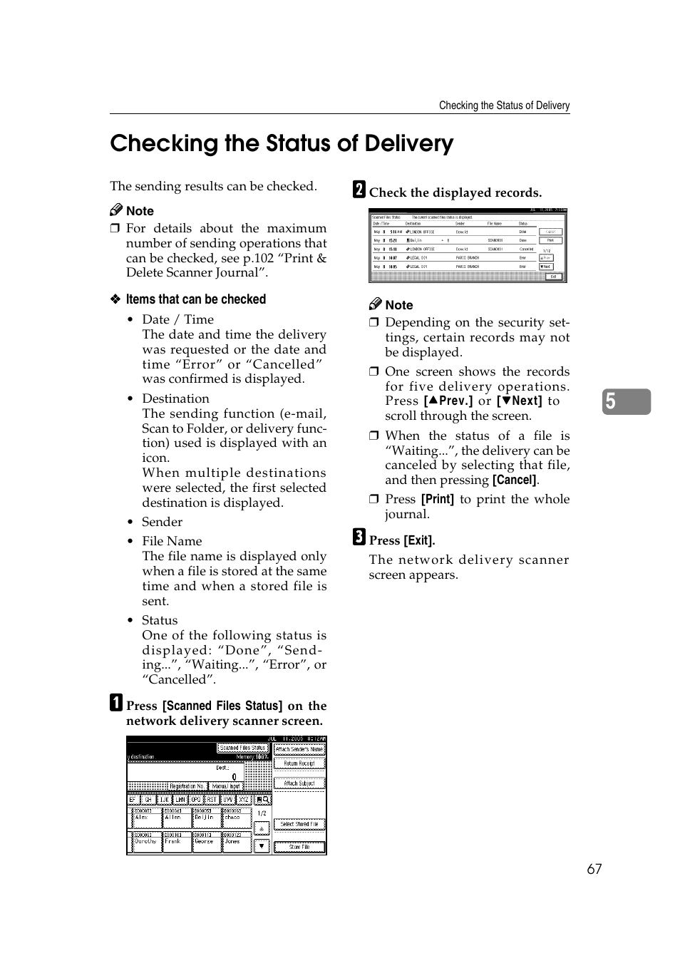 Checking the status of delivery, 5checking the status of delivery | Ricoh Type 480 User Manual | Page 75 / 128